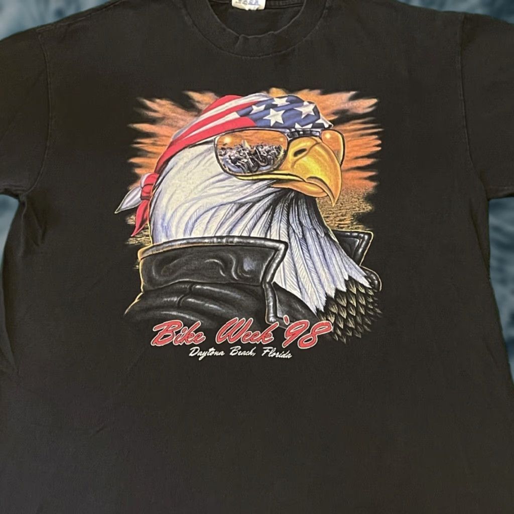 Vintage VINTAGE 90s Daytona Beach Bike Week Eagle Biker VTG 1998 Shirt Mens L Black Size US L / EU 52-54 / 3 - 1 Thumbnail