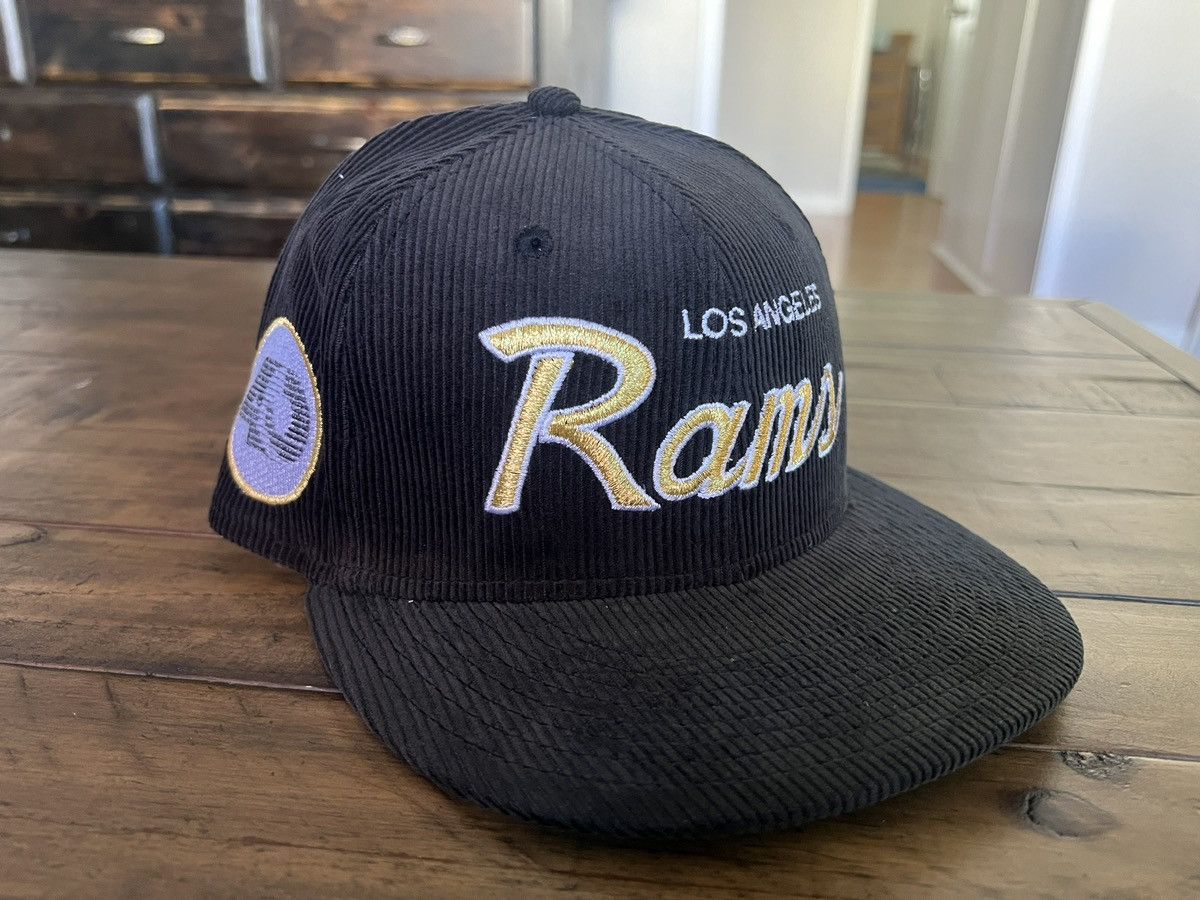 Rare Los Angeles Rams Corduroy New Era Black Hat 7 1/8