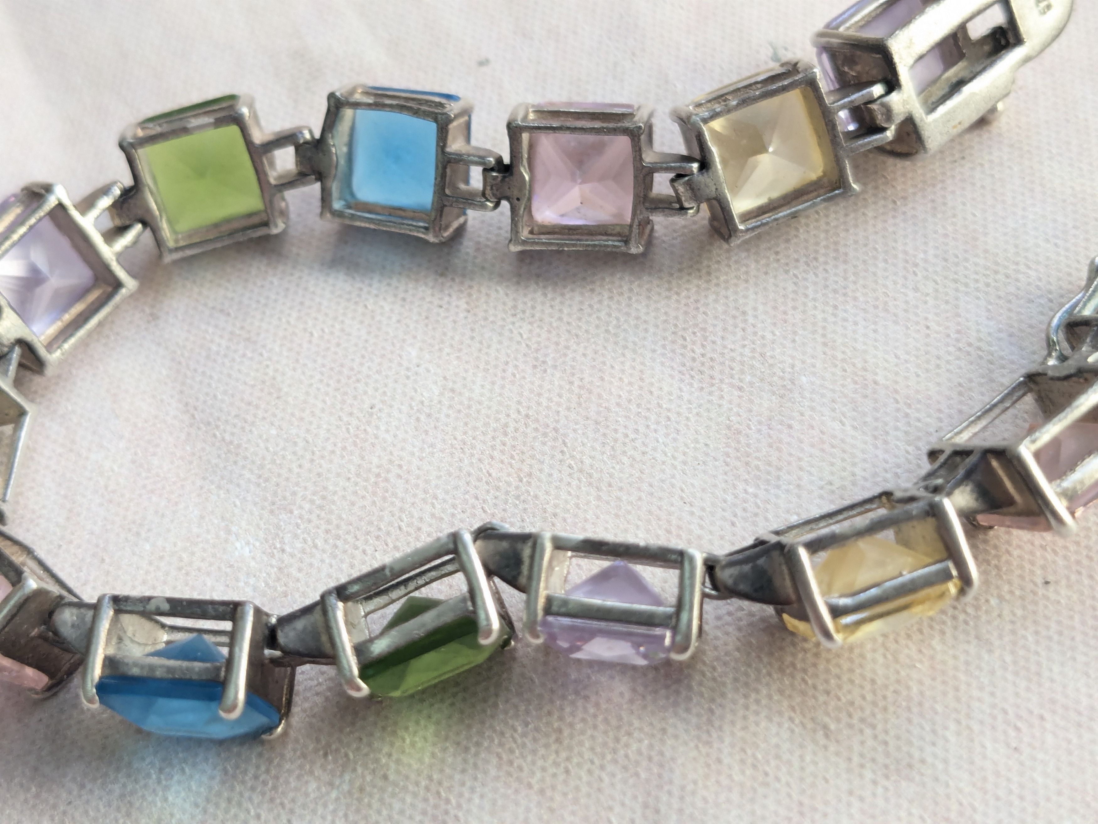 Sterling Silver Sterling Silver Tennis Bracelet Rainbow Square 7.5" Y2K Size ONE SIZE - 15 Thumbnail