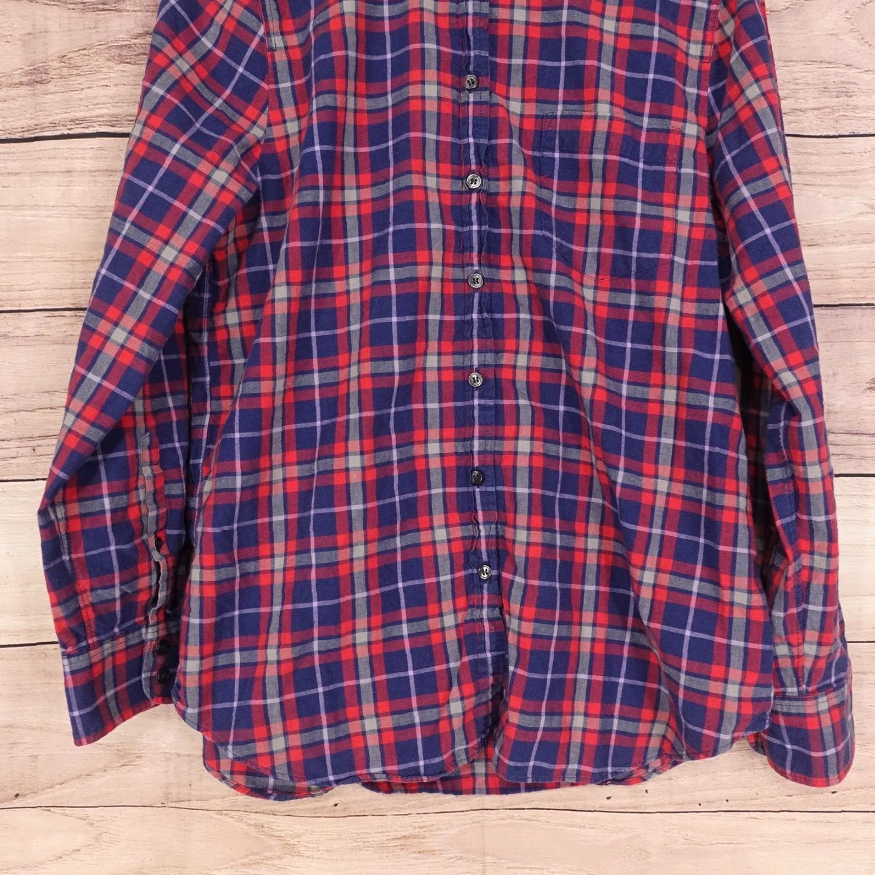 J.Crew J.CREW Shirt Womens L Blue Red Plaid Button-Up Boy Fit Long Sleeve Casual 100% Cotton Ladies Size L / US 10 / IT 46 - 3 Thumbnail