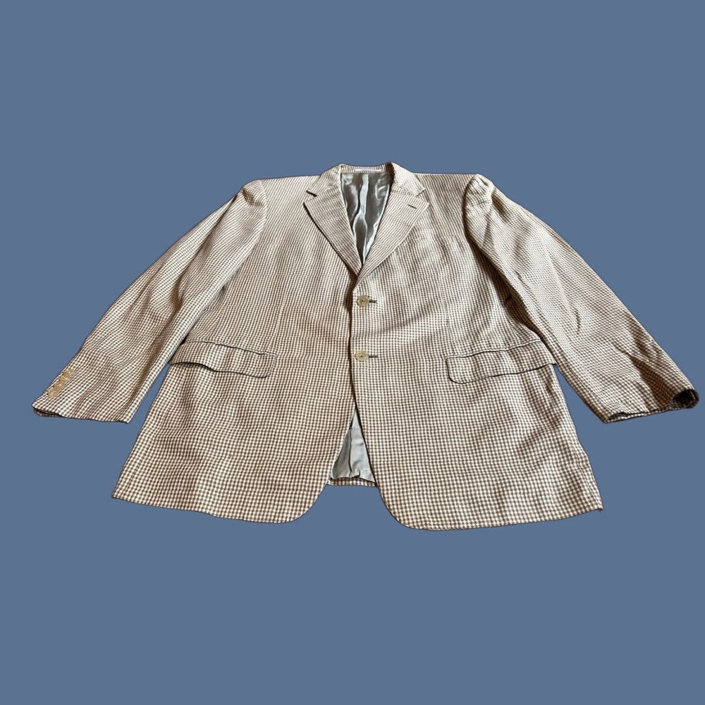 Ermenegildo Zegna Ermenegildo Zegna Blazer Sport Coat Men’s 46R Beige Check Jacket Single-Breasted Two-Button/Notch Cashmere Silk Size 46R - 1 Thumbnail