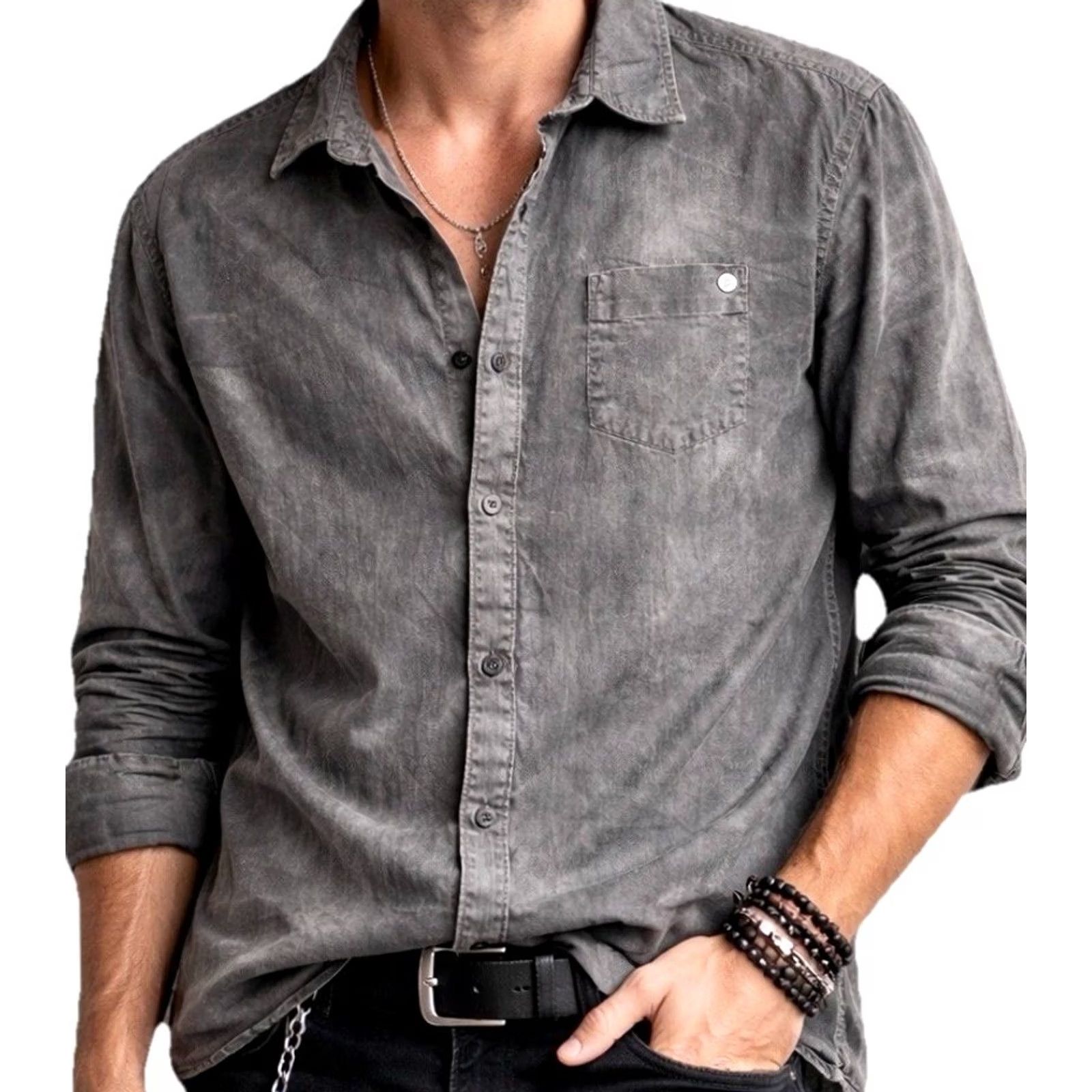 Vintage Rock & Republic Button-Up Shirt Mens XXL Distressed Gray Collared Long Sleeve Casual Rock Theme Size US XXL / EU 58 / 5 - 2 Thumbnail