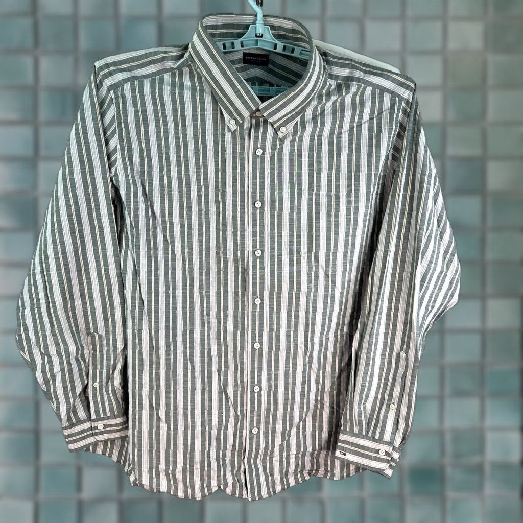 CLOT VINTAGE Cloth Men's Button-Down Shirt Size 21/38 4XL Green Striped Wool Casual Size US XXL / EU 58 / 5 - 1 Thumbnail