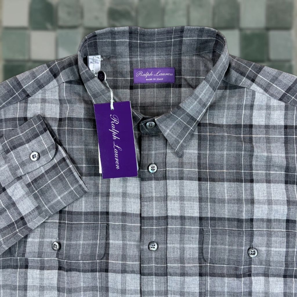 Ralph Lauren Purple Label Ralph Lauren Purple Label Plaid Twill Shirt Men XL Grey Long Sleeve NWT Button-Up Pocketed Collared Size US XL / EU 56 / 4 - 1 Thumbnail