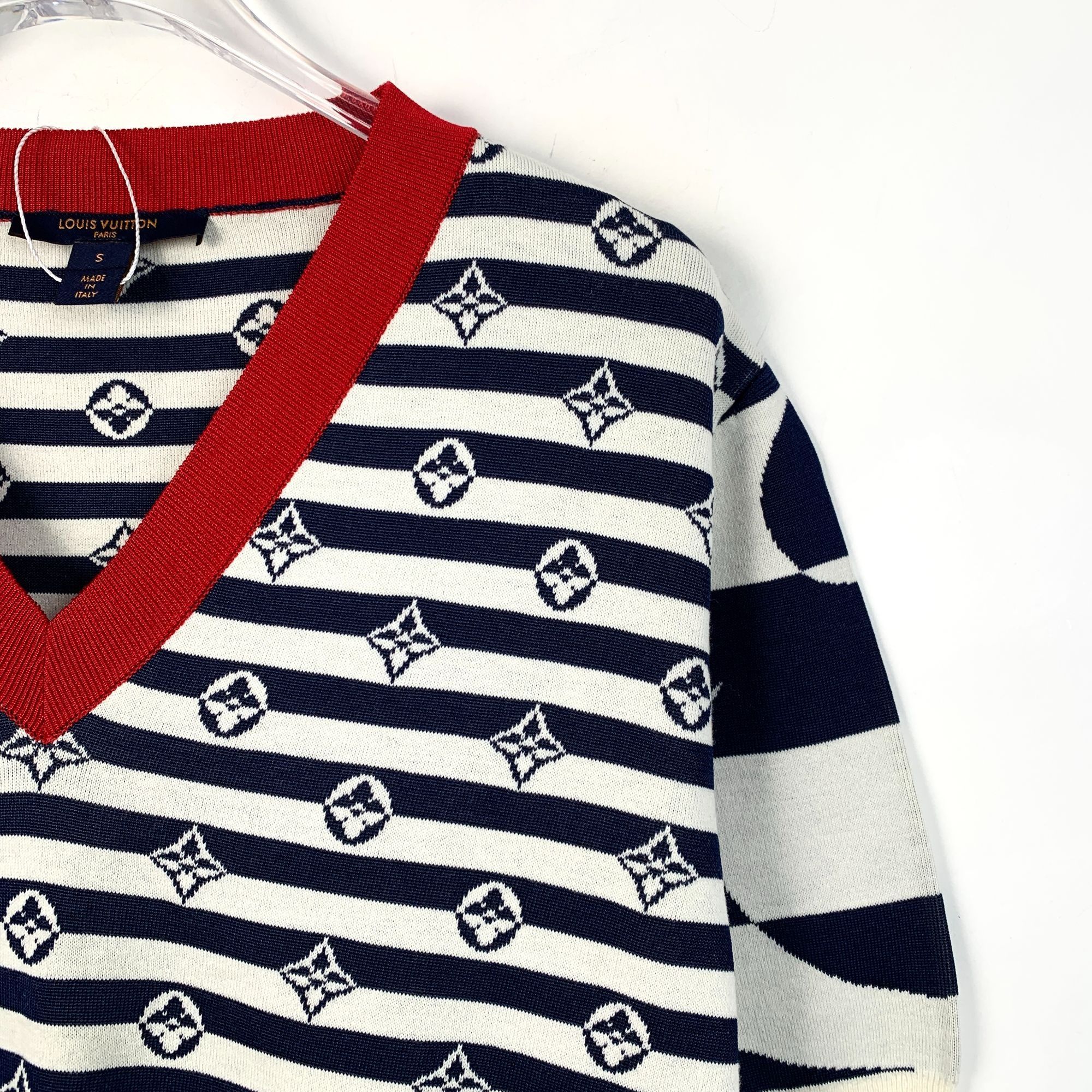 Louis Vuitton Louis Vuitton Blue&White Striped Knit Dress With Red V-Neck Size S / US 4 / IT 40 - 3 Thumbnail