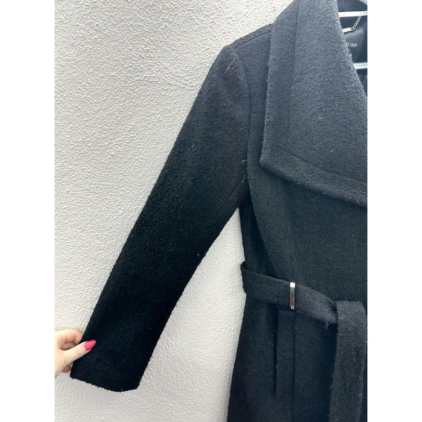 Vintage Ivanka Trump Womens Coat Black Boucle Wool Blend Double Breasted Belted Coat Size S / US 4 / IT 40 - 2 Thumbnail