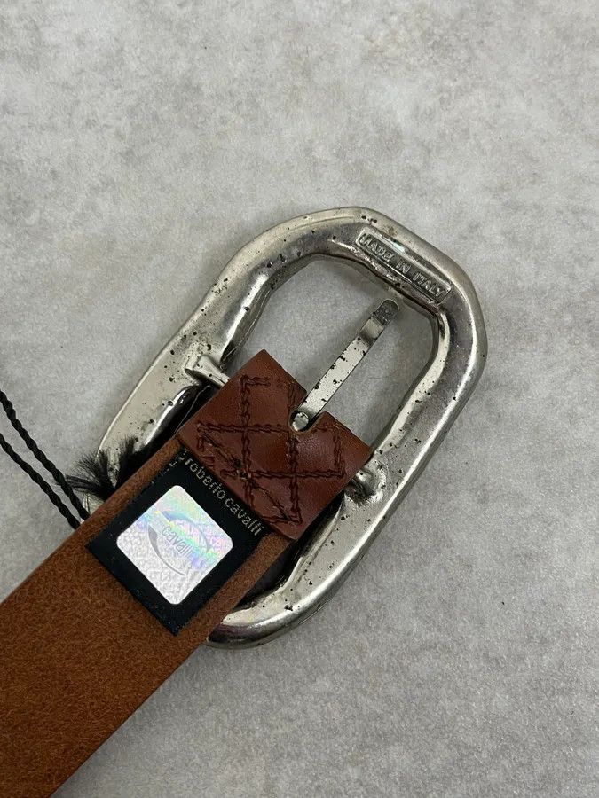 Just Cavalli 2000s Cavalli Artisanal Metal Buckle Brown Leather Belt Size ONE SIZE - 6 Thumbnail
