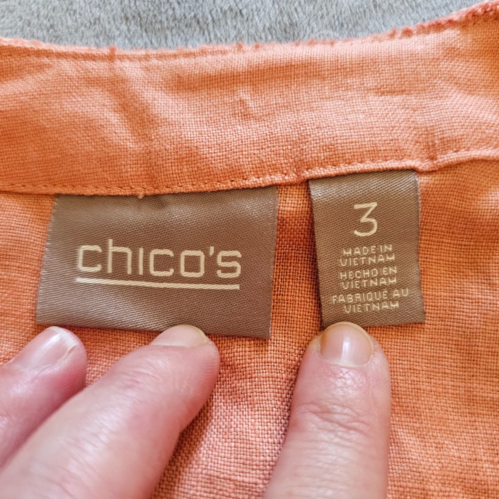 Vintage Chicos Jacket Top 3 Women XL Orange Linen Round Neck 3/4 Sleeve Button Lagenlook Size XL / US 12-14 / IT 48-50 - 3 Thumbnail