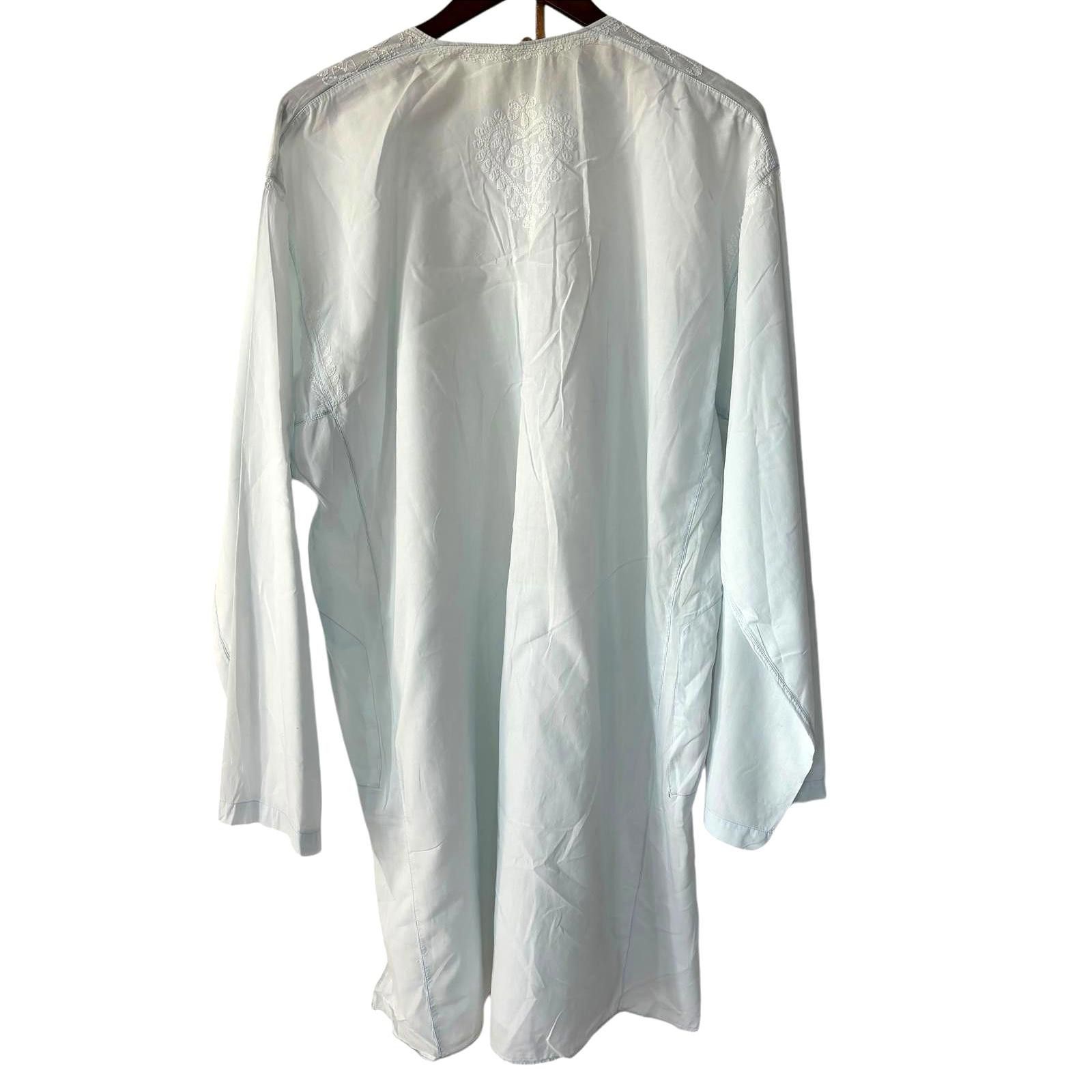 Designer Sam Hilu’s 100% Cotton White Embroidered Kurta Women Size XL Size XL / US 12-14 / IT 48-50 - 2 Thumbnail
