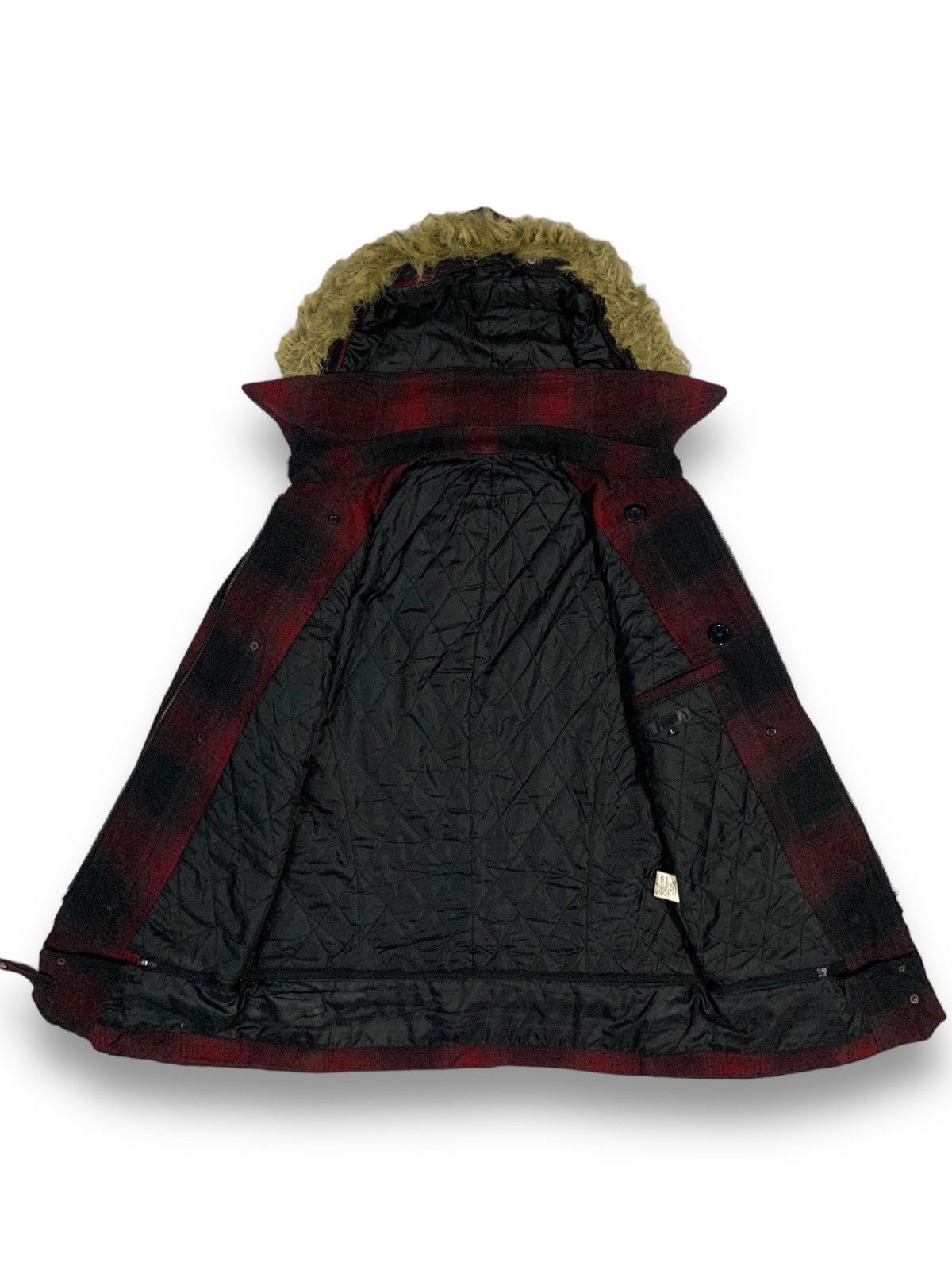 If Six Was Nine Vintage Black Baccara Checkered Faux Fur Hooded Punk Jacket Size US M / EU 48-50 / 2 - 3 Thumbnail