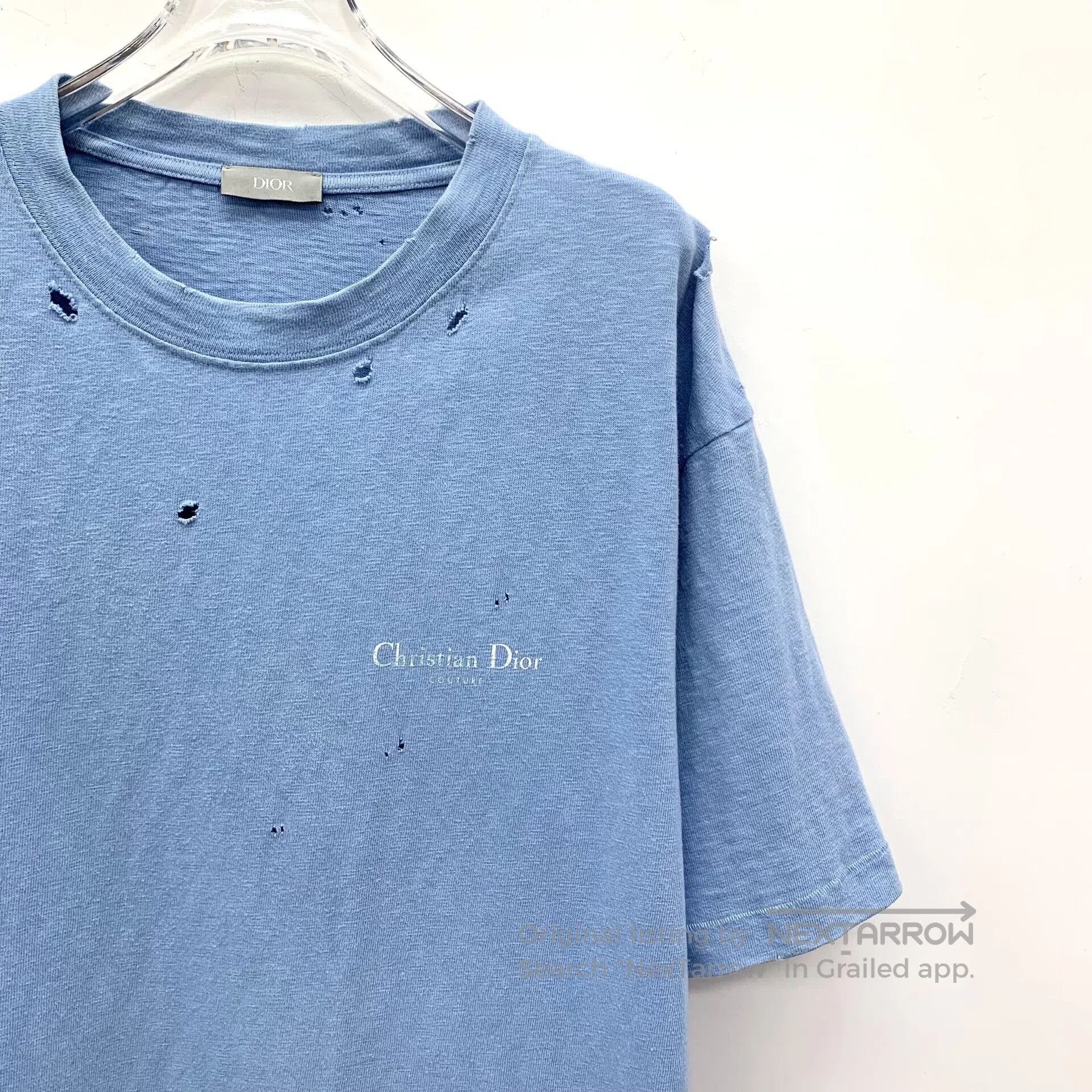 Dior Dior Blue Aged Hole Design Cotton Round Neck Short Sleeve Size US L / EU 52-54 / 3 - 3 Thumbnail