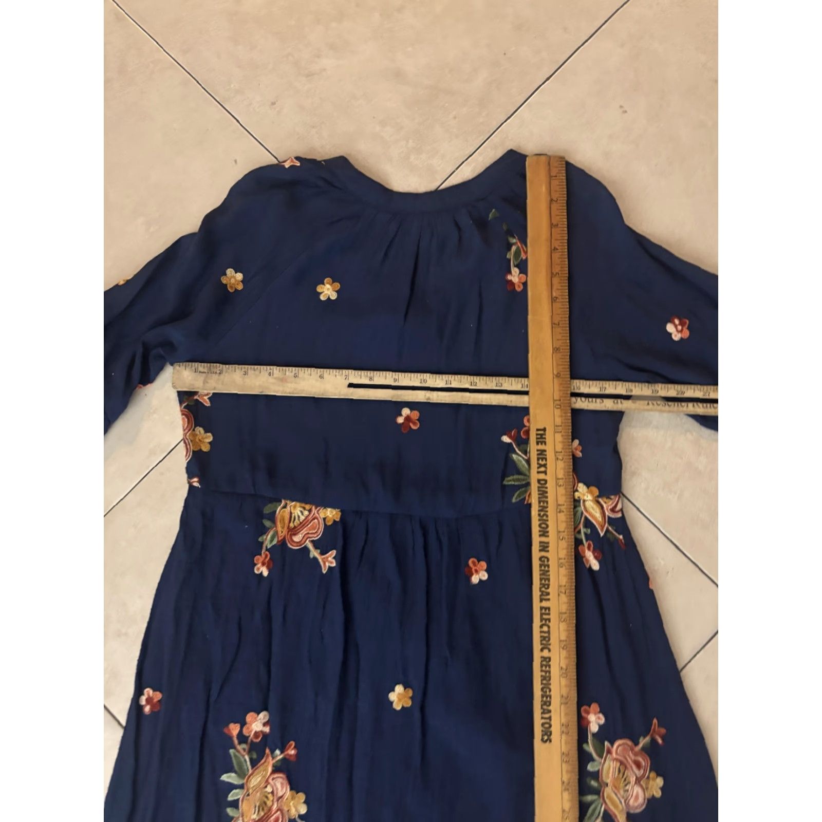 Vintage Fig and Flower Dress Womens PM Blue Embroidered Floral Boho Fit & Flare Mini Size M / US 6-8 / IT 42-44 - 5 Thumbnail