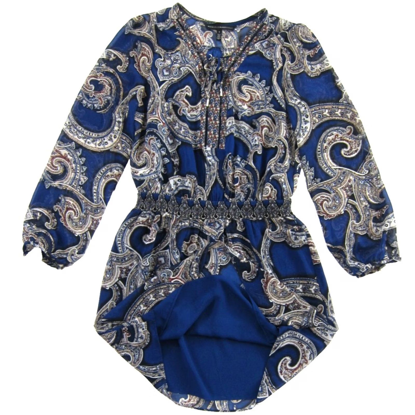 White House Black Market White House Black Market Blue Red White Black Paisley Long Sleeve Sheath Dress 6 Size M / US 6-8 / IT 42-44 - 5 Thumbnail