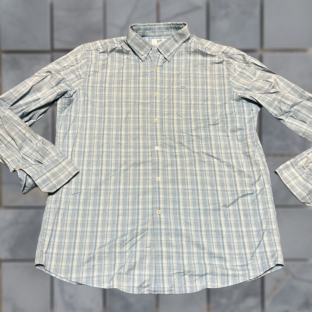 Southern Tide Southern Tide Shirt Mens XL Blue Plaid Performance Long Sleeve Button Size US XL / EU 56 / 4 - 1 Thumbnail