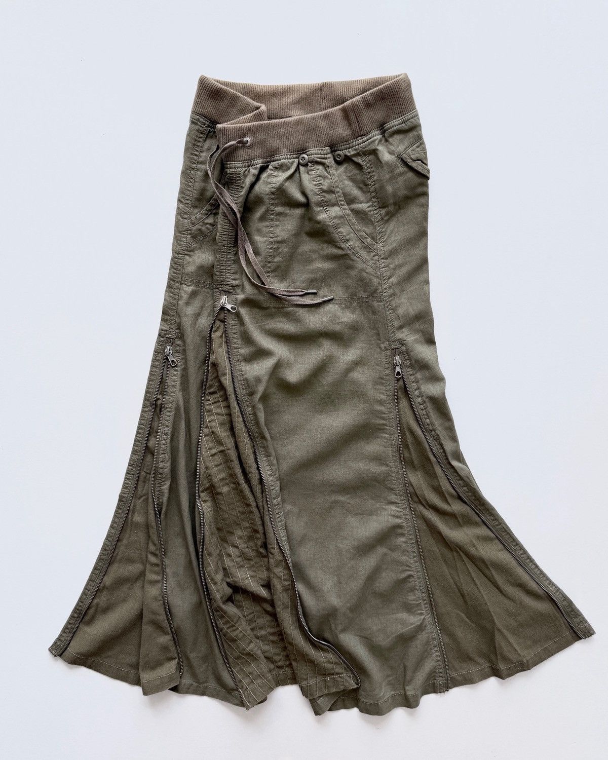 Japanese Brand GOA LINEN MILITARY MULTI-ZIP MAXI SKIRT Size 28" / US 6 / IT 42 - 1 Thumbnail