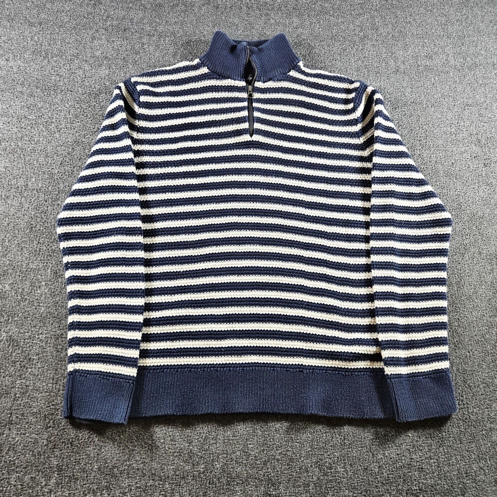 J.Crew J.Crew Sweater Mens XL Blue White Stripe Cotton Chunky Knit 1/4 Zip Mock Neck Size US XL / EU 56 / 4 - 2 Thumbnail