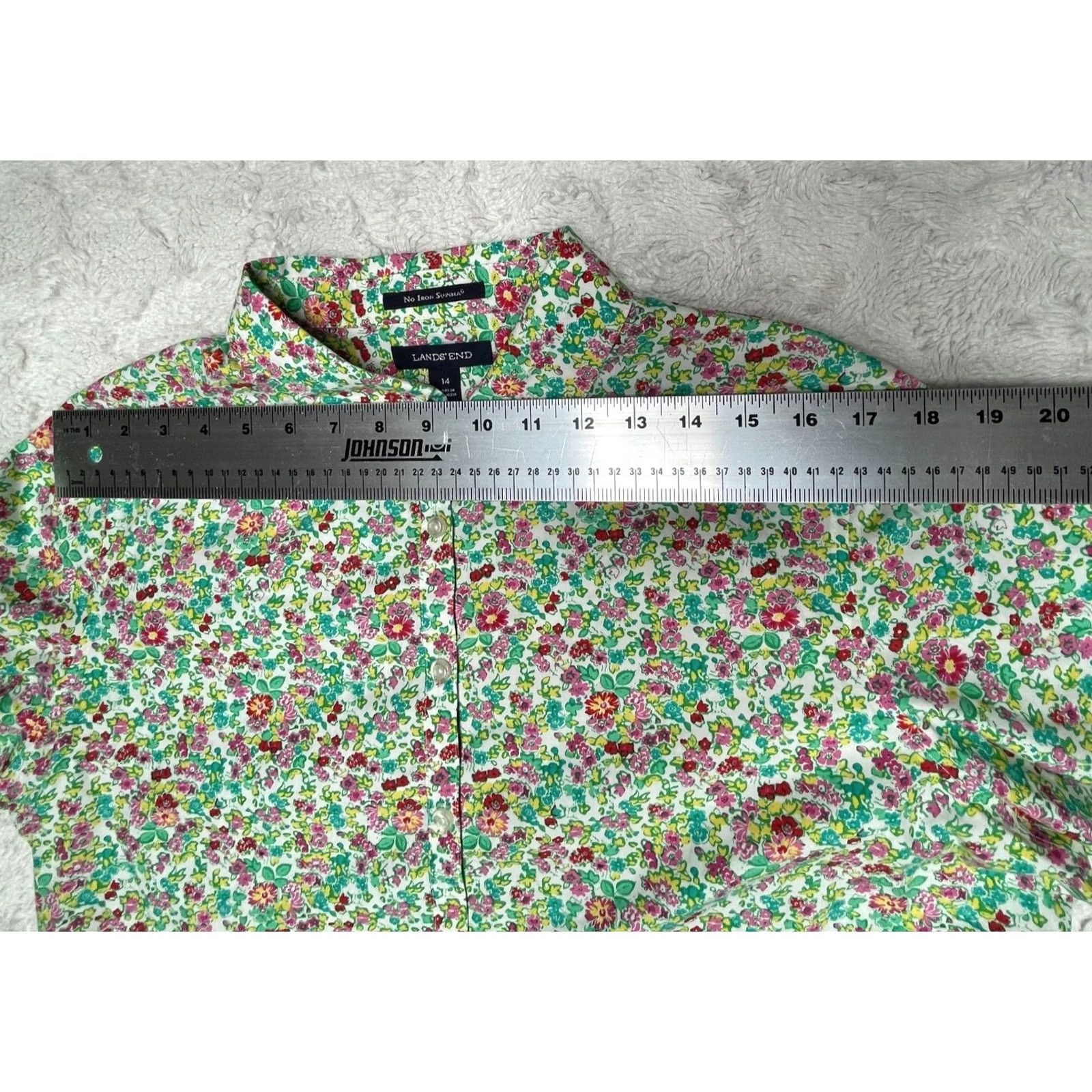 Lands' End Lands' End Women's Button Down Floral Top Long Sleeve Cotton Green Sz 14 Size XL / US 12-14 / IT 48-50 - 5 Thumbnail
