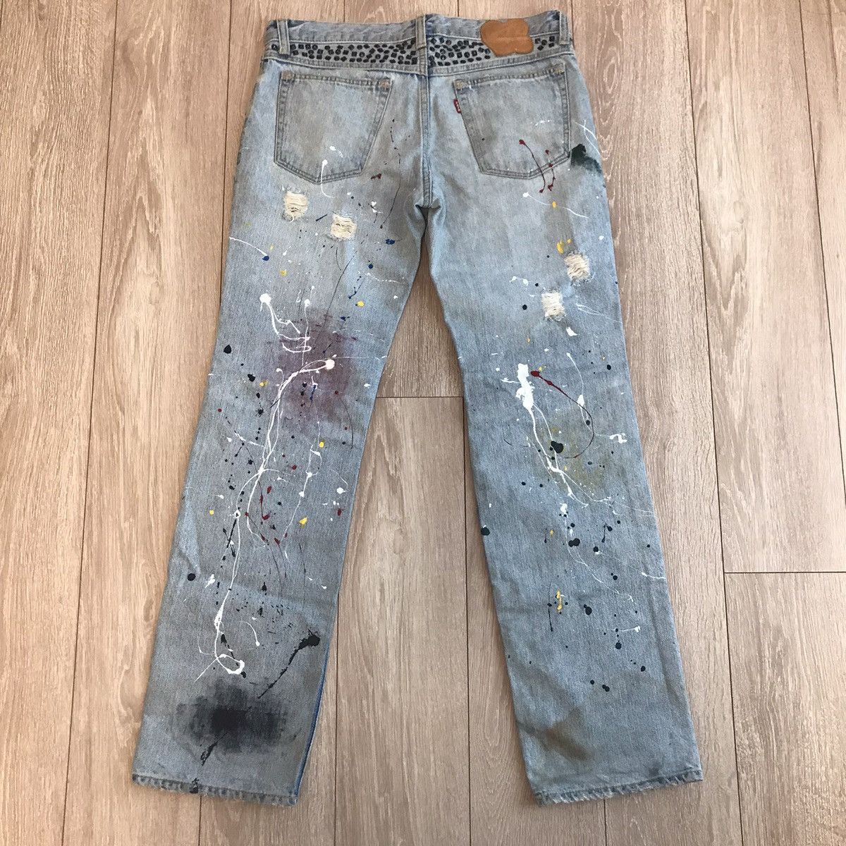Number (N)ine Number (N)ine 06SS “Guns/Rose” Paint-Splatter Studded Denim Size US 28 / EU 44 - 3 Thumbnail