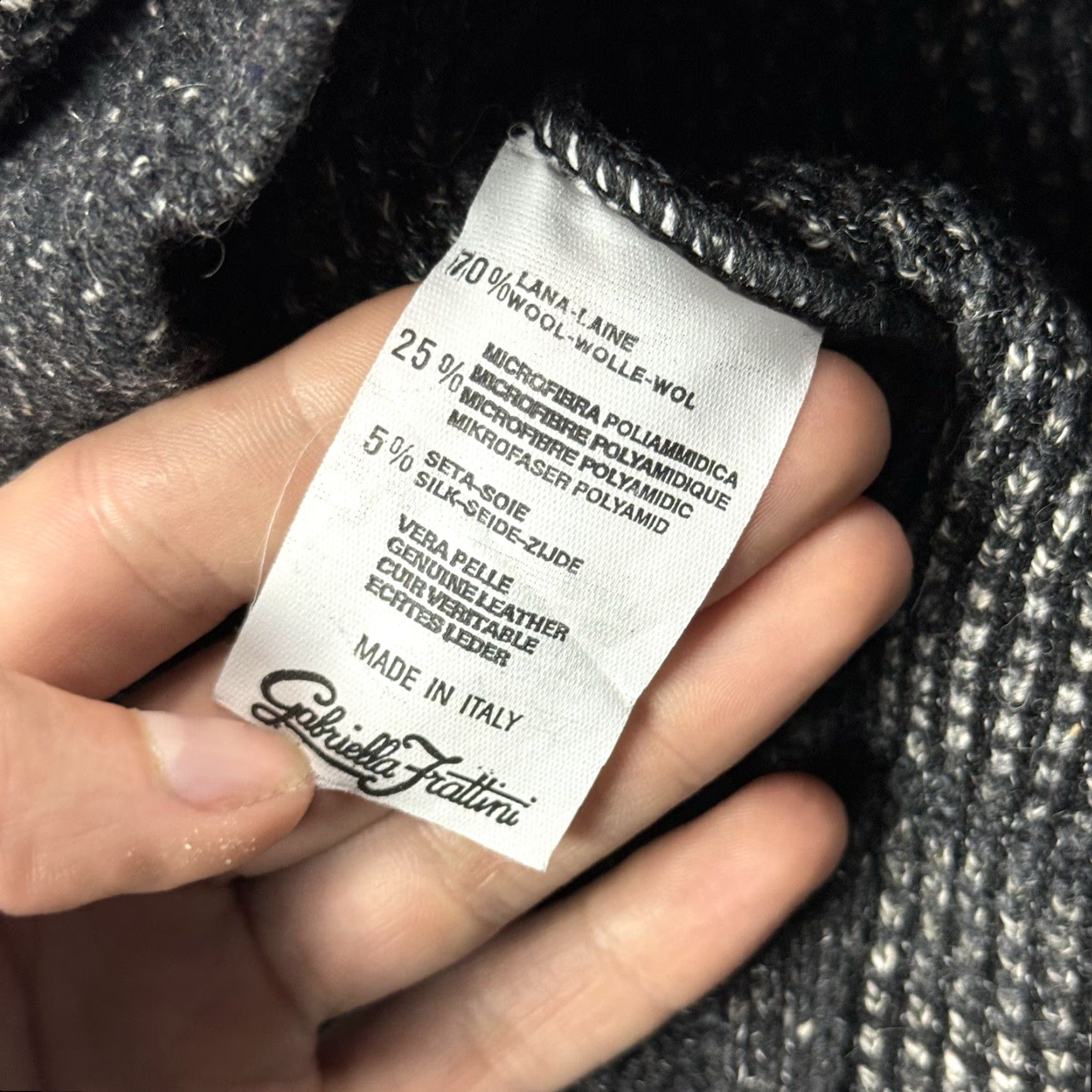 Vintage VINTAGE Gabriella Frattini Italy Suede Silk Knit Collared Blazer Cardigan Womens M Black/Grey 90s Runway, Leather Wool Blend Size M / US 6-8 / IT 42-44 - 7 Thumbnail