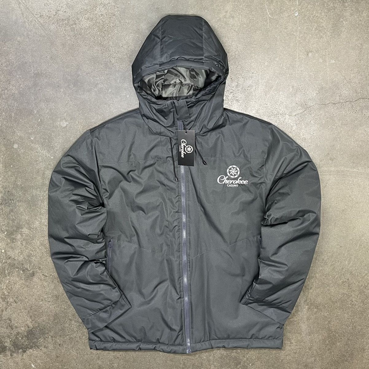 Cherokee Cherokee Casino Grey Puffer Jacket Quilted Hooded NWT Size US L / EU 52-54 / 3 - 8 Thumbnail
