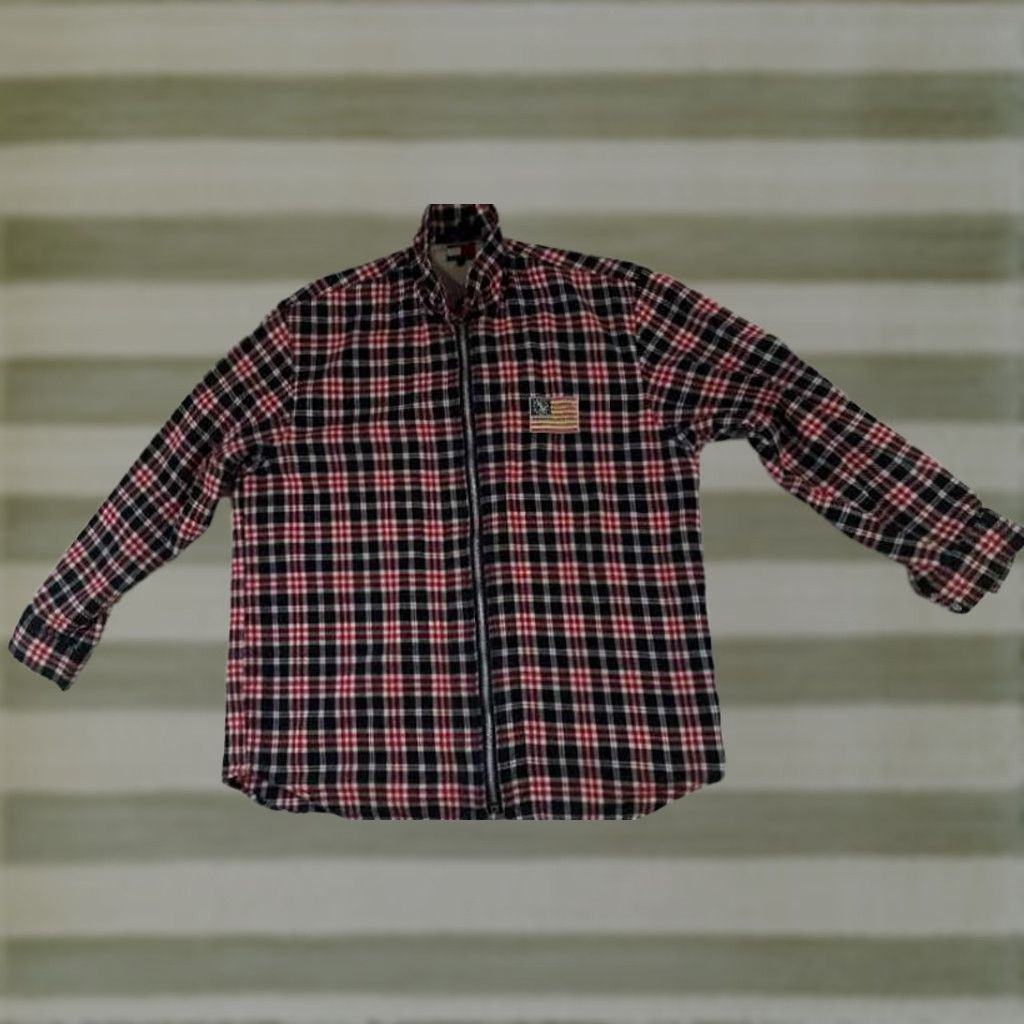 Tommy Hilfiger Tommy Jeans Shirt M Multicolor Flannel Plaid Full Zip Outdoor Cotton Heavy Cotton Shirt Mens Medium 1990s Size US M / EU 48-50 / 2 - 1 Thumbnail