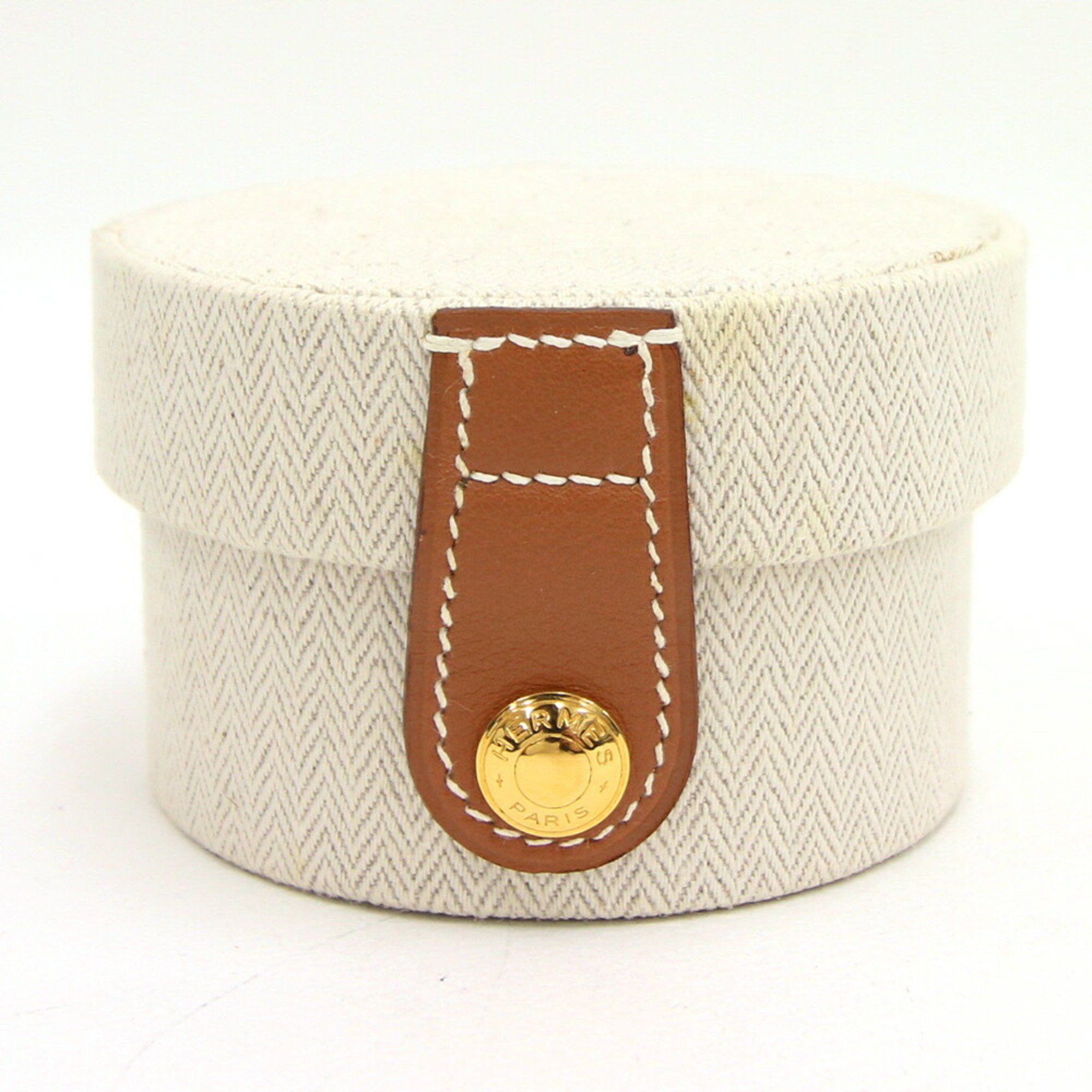 image of Hermes Accessory Case Off-White Brown Toile H Leather Watch Hermes, Women's