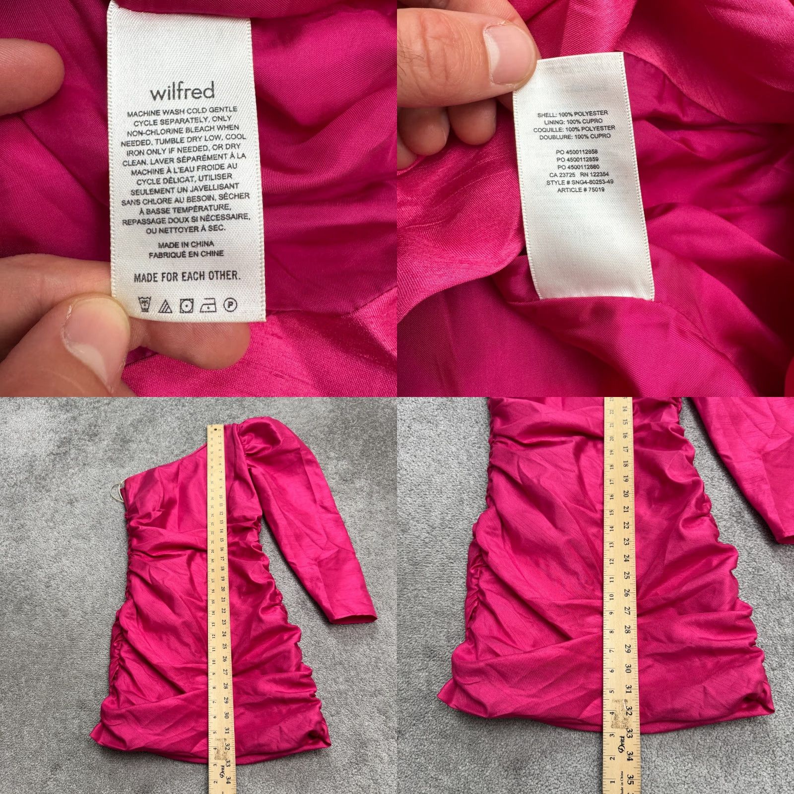 Vintage Wilfred Aritzia Dress 2 Pink One Shoulder Ruched Bodycon Mini Puff Sleeve Womens Size XS / US 0-2 / IT 36-38 - 8 Thumbnail