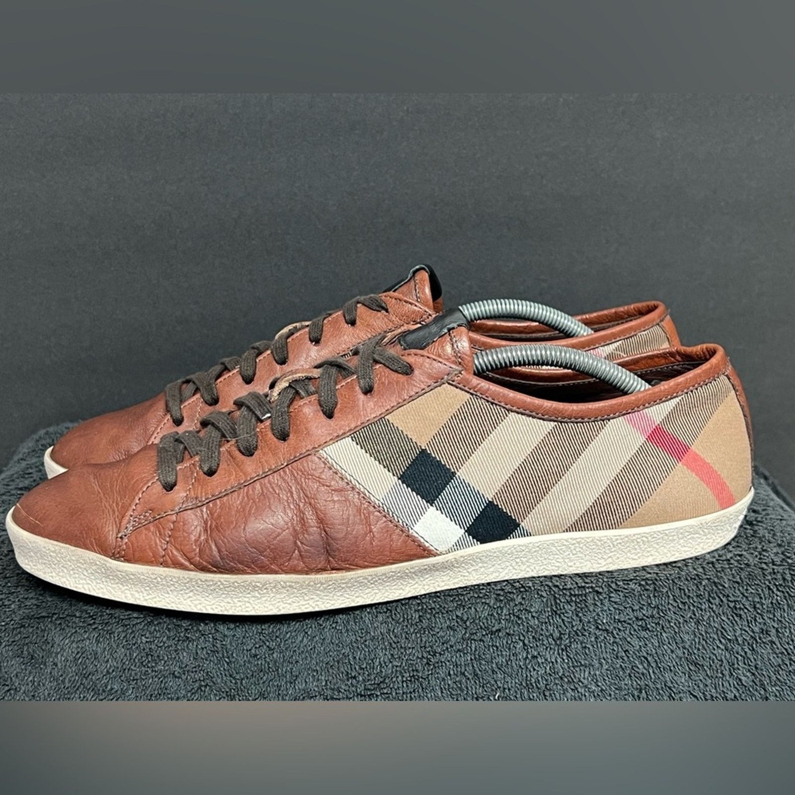 image of Burberry Leather & Nova Check Canvas Shoes Size 12 Authentic in Brown, Men's