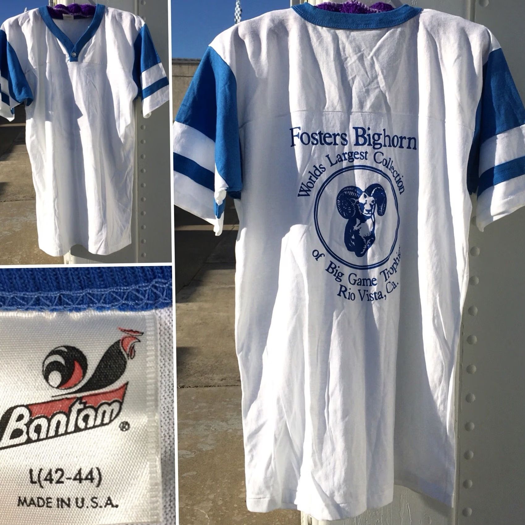 Vintage VINTAGE Bantam Fosters Bighorn Rio Vista Ca Shirt 1980s 1980s Bantam Made In USA Sz L White Men Graphic Tee Sportswear/Beach 80s Size US L / EU 52-54 / 3 - 5 Thumbnail