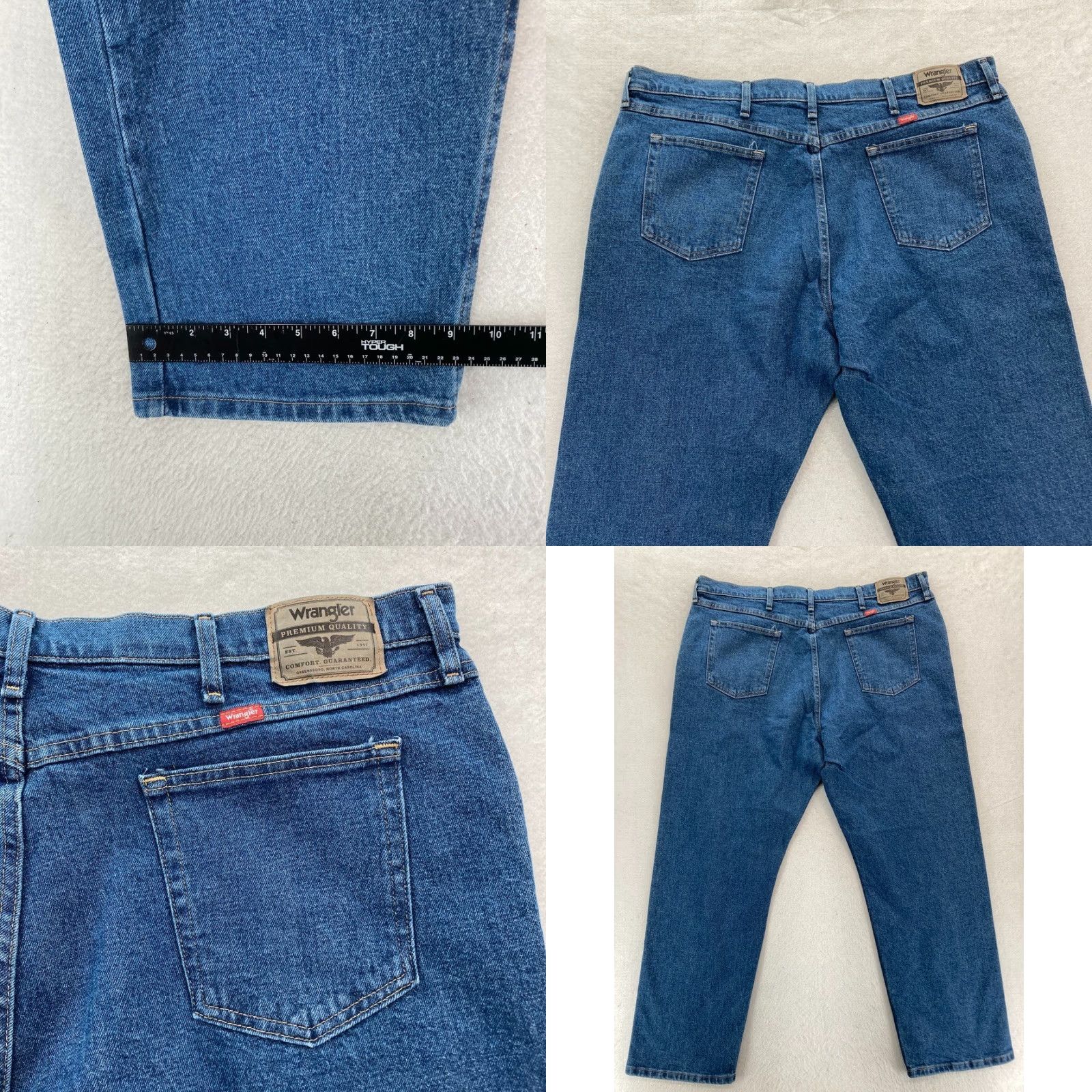 Wrangler Wrangler Five Star Premium Mens 42x30 Relaxed Fit Dark Wash Blue Denim Jeans Size US 42 / EU 58 - 8 Thumbnail