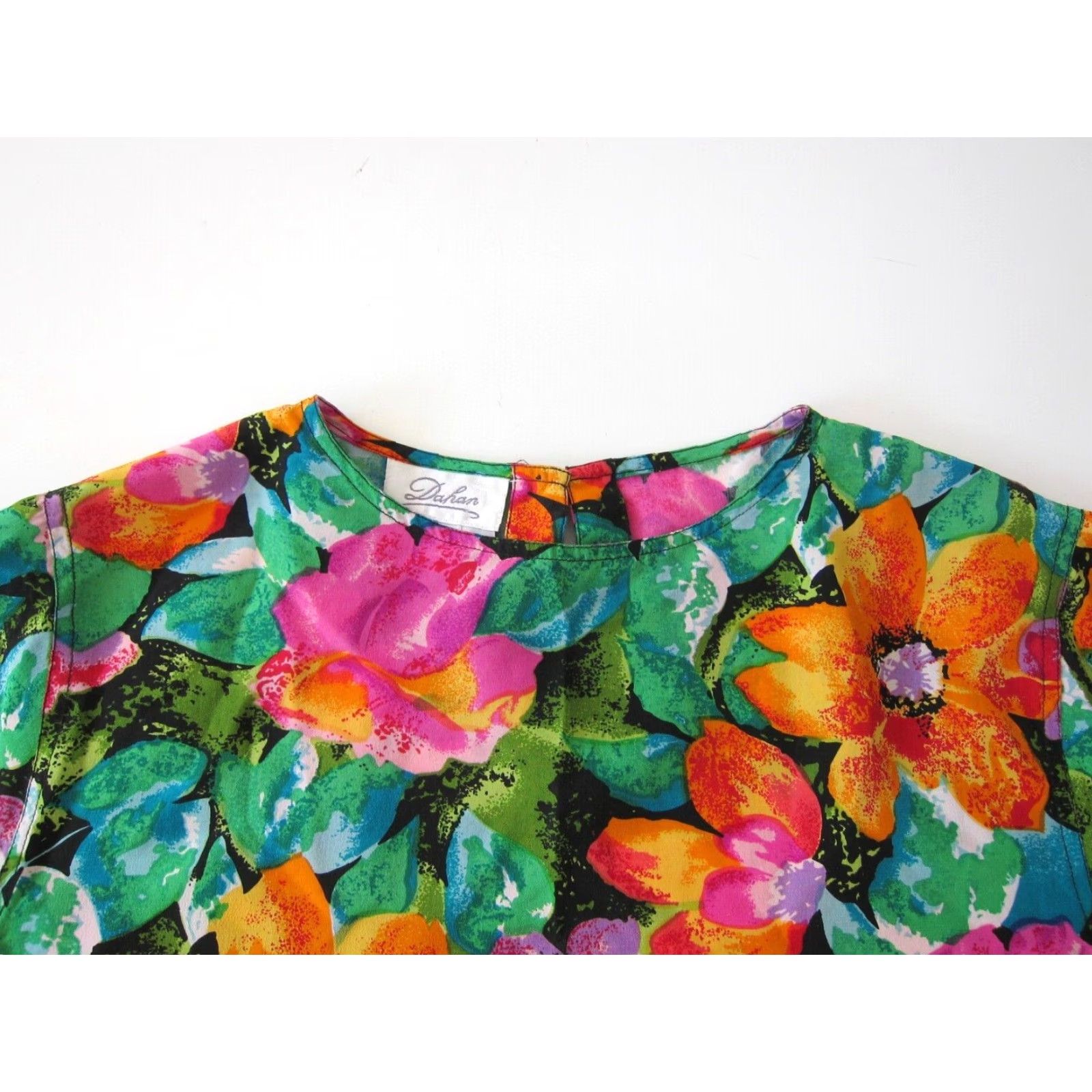 Pinko Vintage Dahan Blouse Tunic 100% Silk Short Sleeve Pink White Green Floral M Womens Size M / US 6-8 / IT 42-44 - 3 Thumbnail