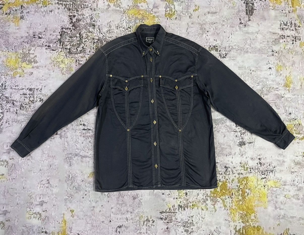 Versace Jeans Couture × Vintage Versace Vintage Black White Contrast Stitch Long Sleeve Size US XL / EU 56 / 4 - 1 Thumbnail