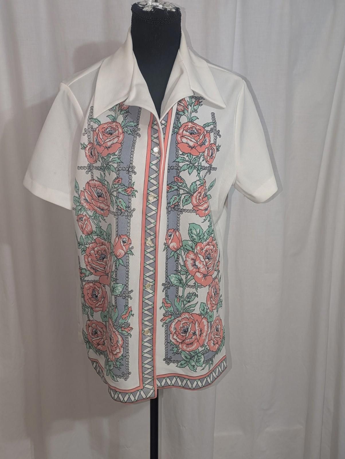 Handmade VTG Handmade 60s 70s Rose Print Polyester Button Up Shirt XL Size XL / US 12-14 / IT 48-50 - 1 Thumbnail