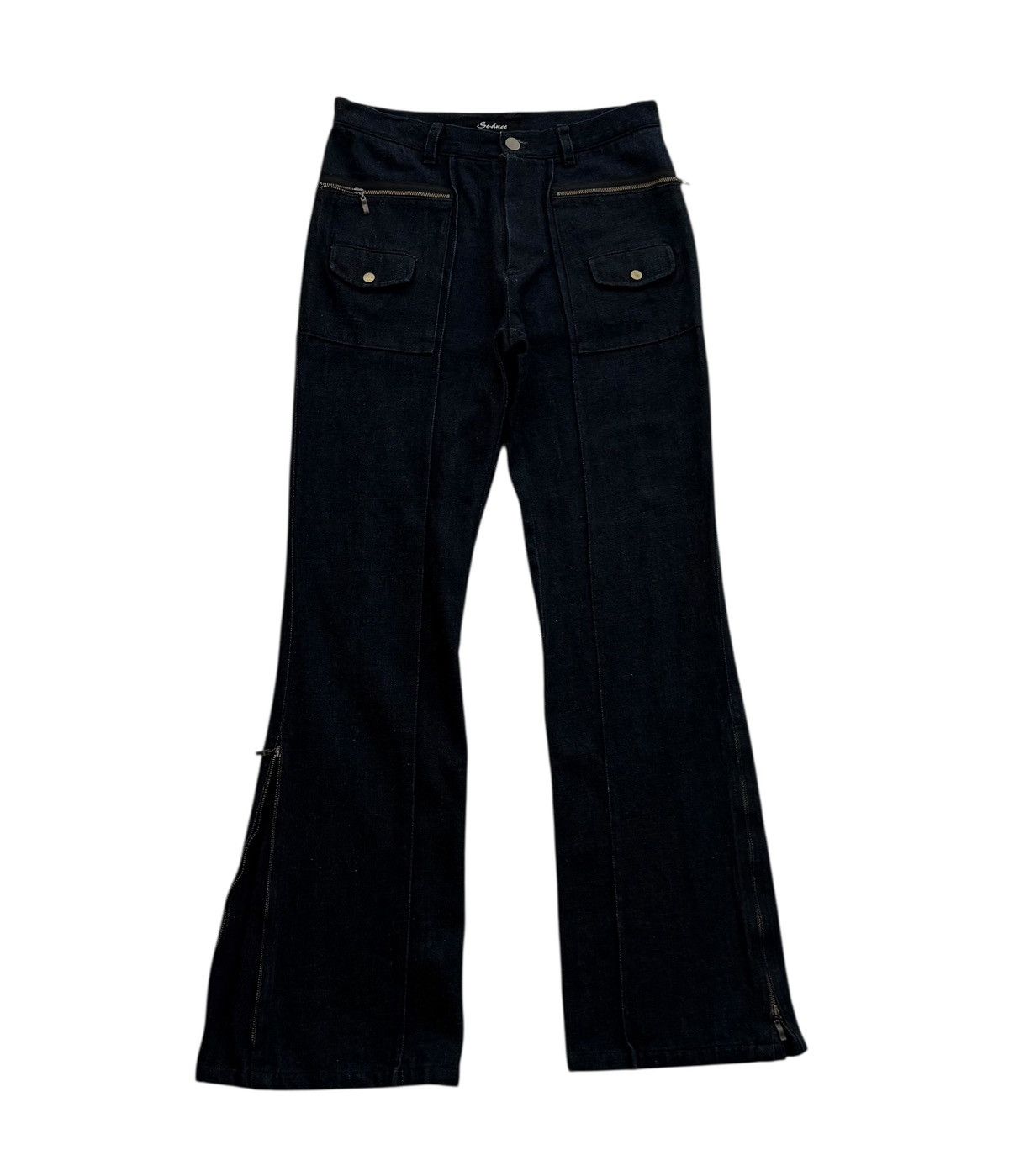 Japanese Brand Se.duce Japan Wide Leg Flared Denim Zipper Dark Blue Pants Size US 28 / EU 44 - 1 Thumbnail
