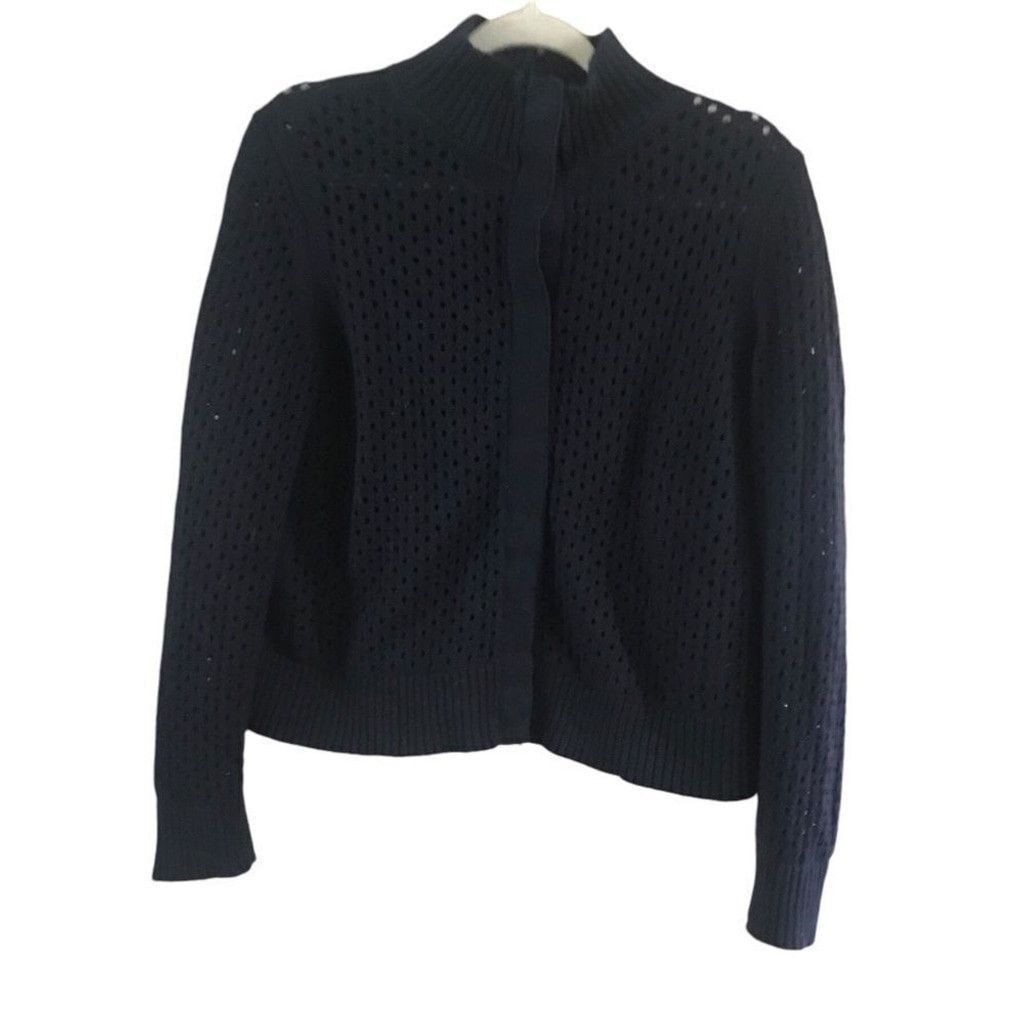 Talbots Talbots size medium blue open net button up crochet cardigan Size L / US 10 / IT 46 - 6 Thumbnail
