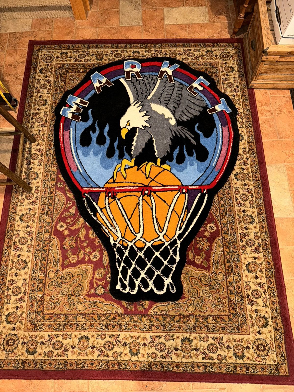 image of Huge 5’ X 4’ Chinatown Market Dunking Eagle Basketball Rug in Black, Men's