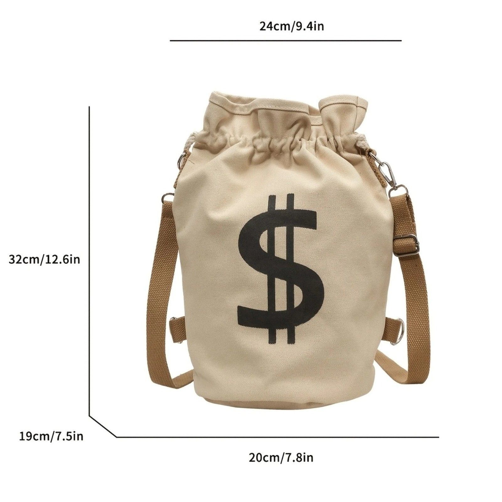 Other Bank Heist Money Bag Satchel Canvas Backpack - Beige Size ONE SIZE - 3 Thumbnail