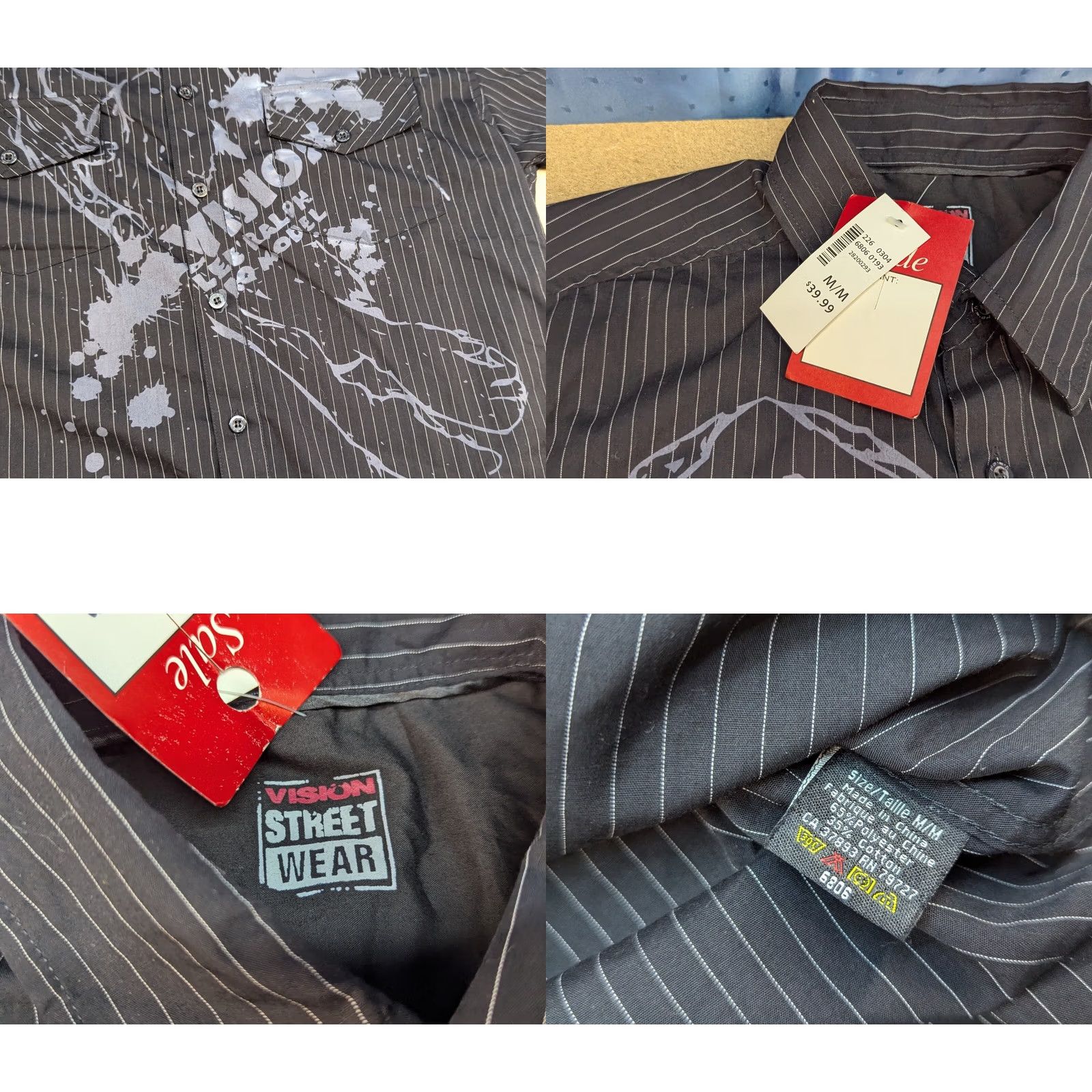 Vintage VINTAGE Vision Street Wear Shirt Mens Button-Up Short Sleeve Striped Size M Black Cotton Polyester Canvas Button-Up Mens Size US M / EU 48-50 / 2 - 8 Thumbnail