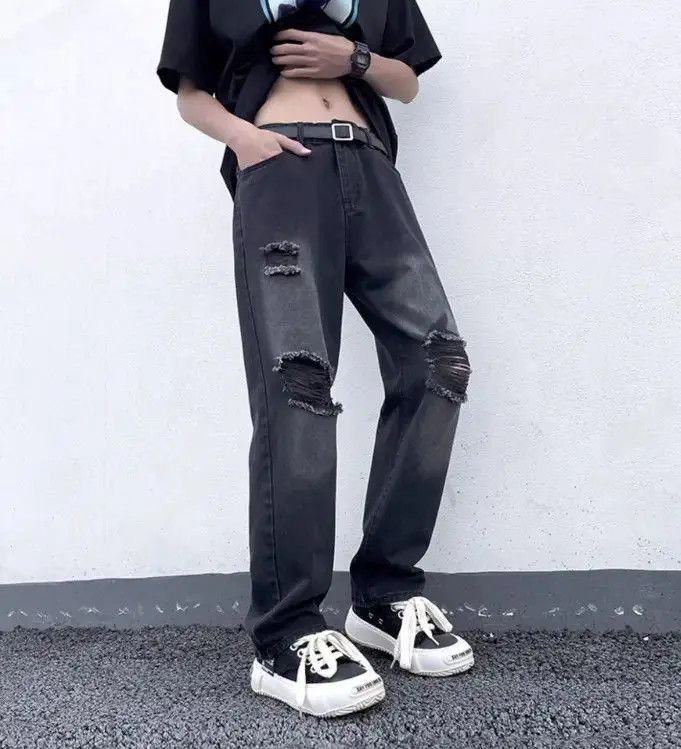 Japanese Brand Retro straight leg casual distressed jeans Size US 32 / EU 48 - 4 Thumbnail
