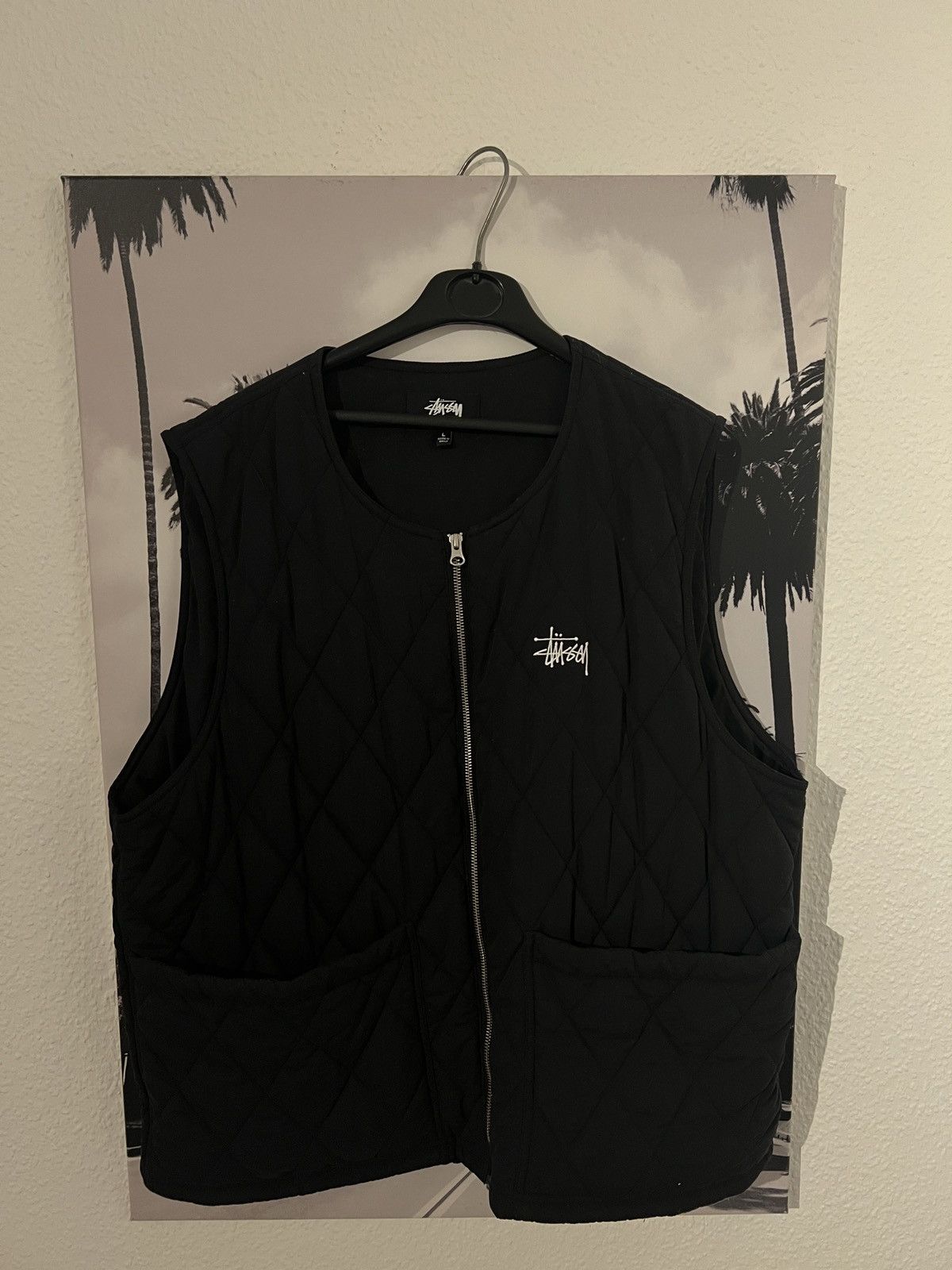 image of Stussy Diamond Quilted Vest in Black, Men's (Size Large)