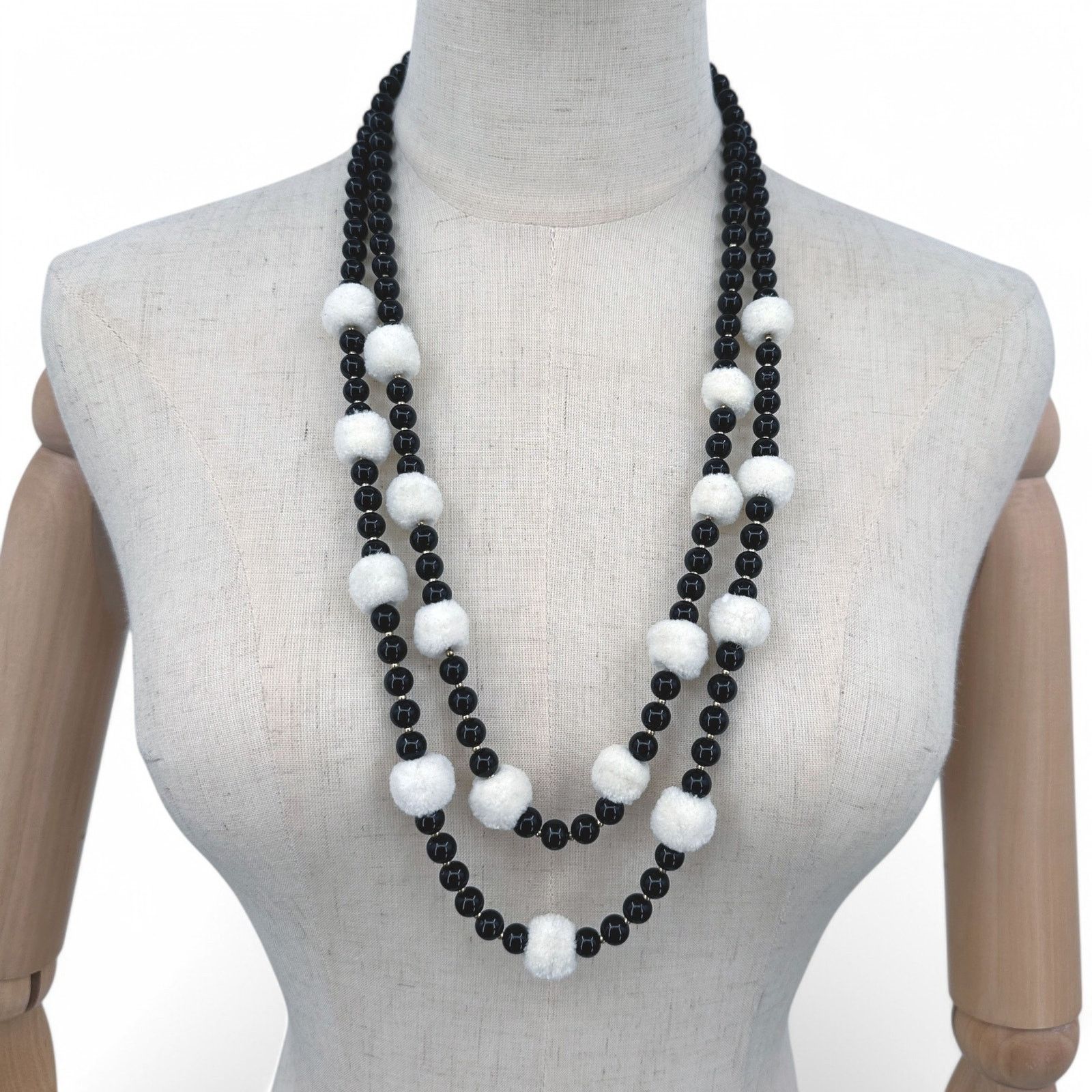 J.Crew J Crew Black and Cream Pom Pom Layered Necklace Pompon Size ONE SIZE - 1 Thumbnail