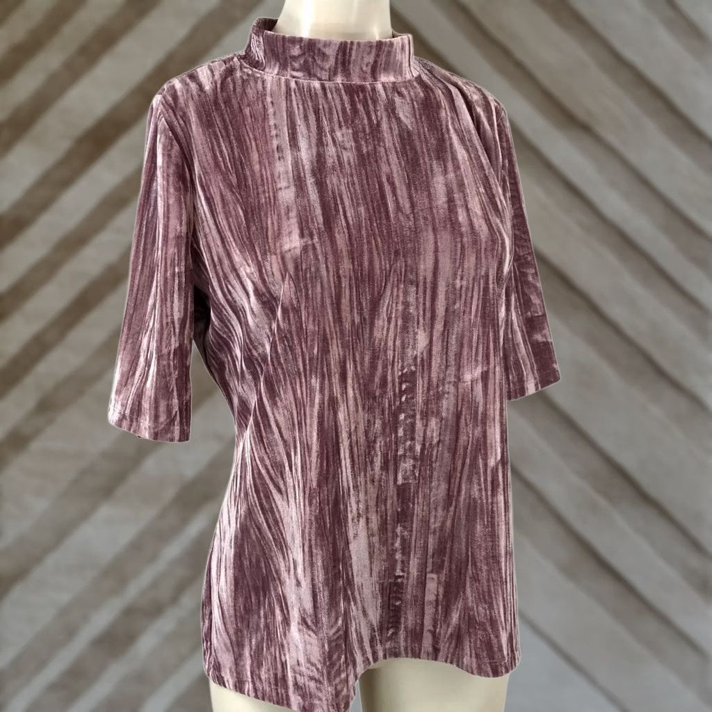 Vintage PILCRO Blouse Womens L Pink High Neck Elbow Length Sleeve Velour Top Size L / US 10 / IT 46 - 1 Thumbnail