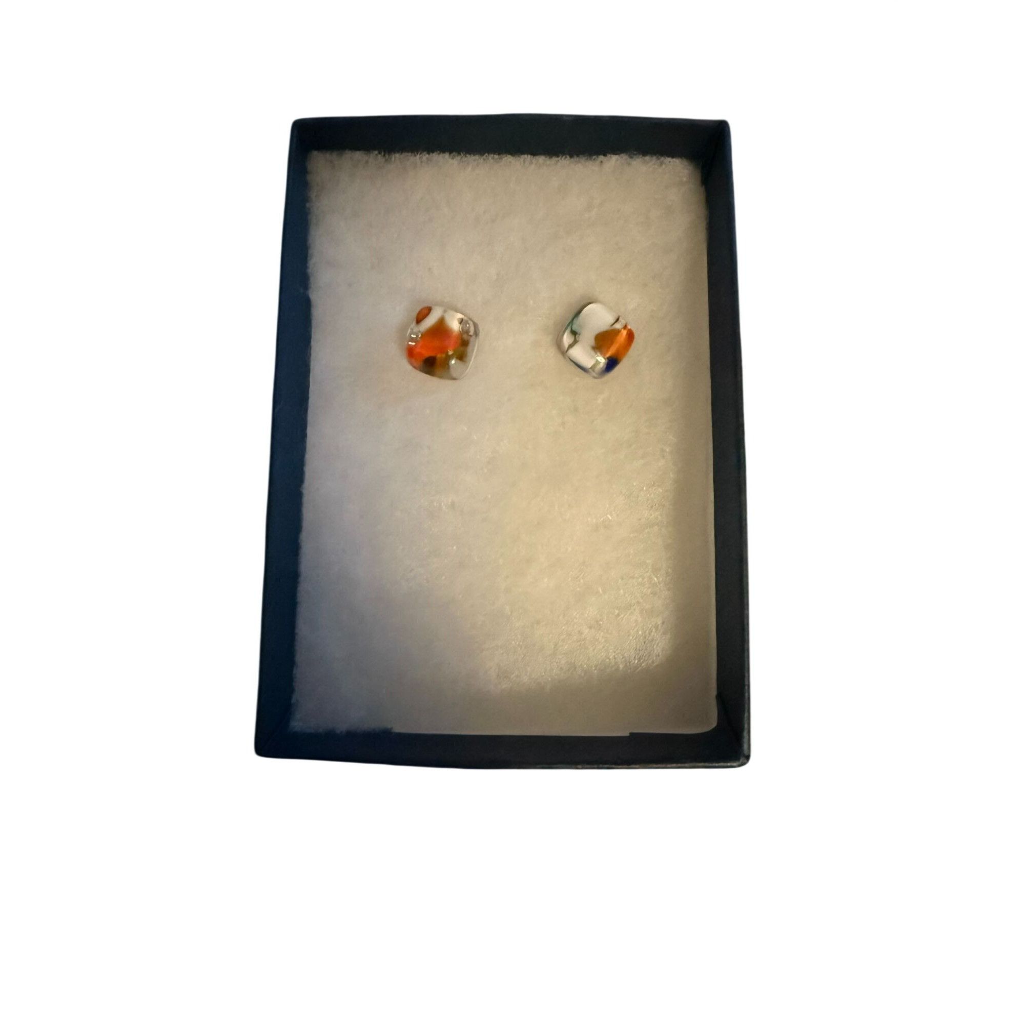 Other Murano-Style Handcrafted Glass Stud Earrings 3/8 Inch Orange Size ONE SIZE - 2 Thumbnail