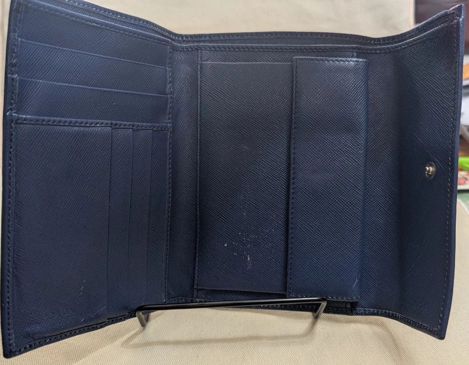 Prada Prada Safiano Leather compact wallet Navy Blue Tri-Fold Size ONE SIZE - 3 Thumbnail