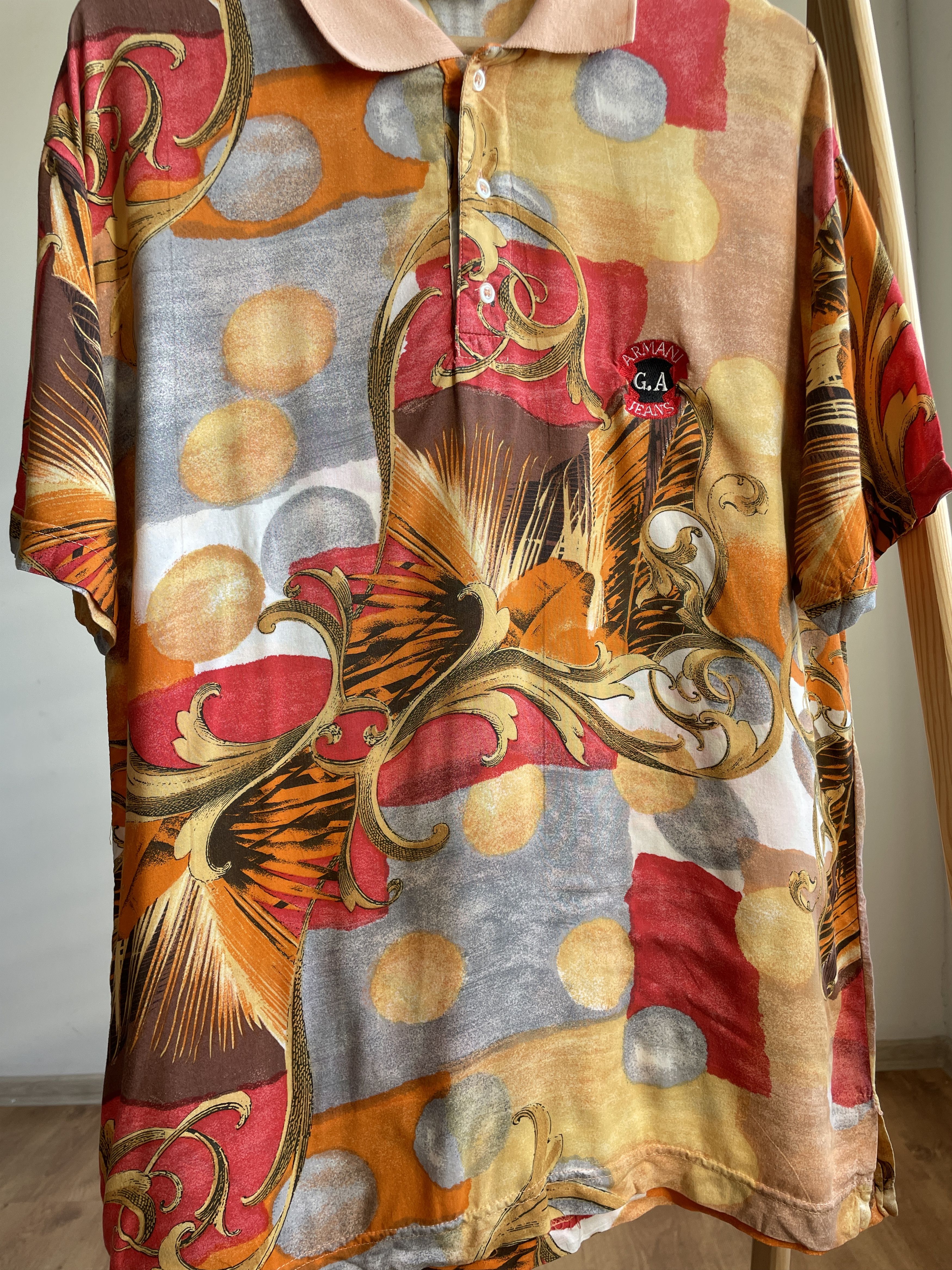 Giorgio Armani Giorgio Armani VTG 80s Baroque All Over Print Polo T-Shirt Size US L / EU 52-54 / 3 - 5 Thumbnail