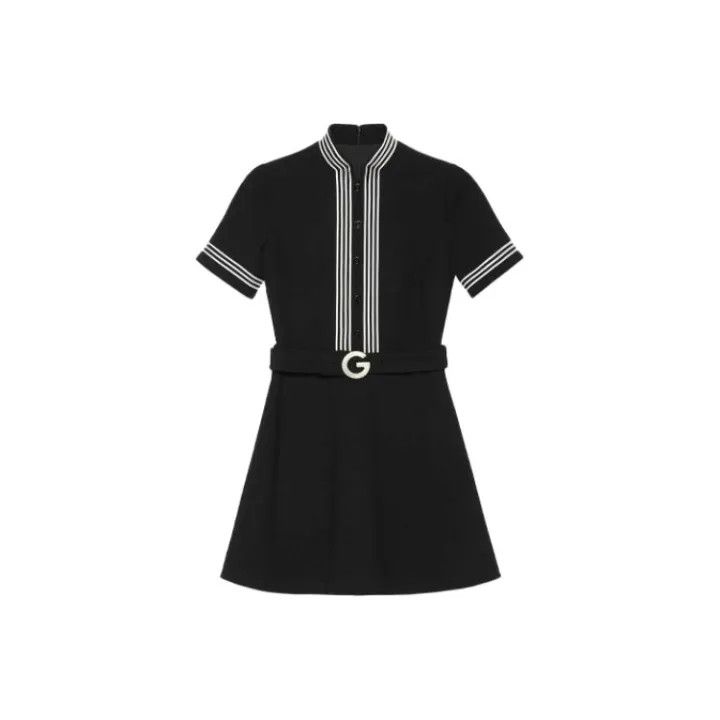 Gucci Gucci Black Lightweight Wool Dress with Contrast Trim Size M / US 6-8 / IT 42-44 - 1 Thumbnail