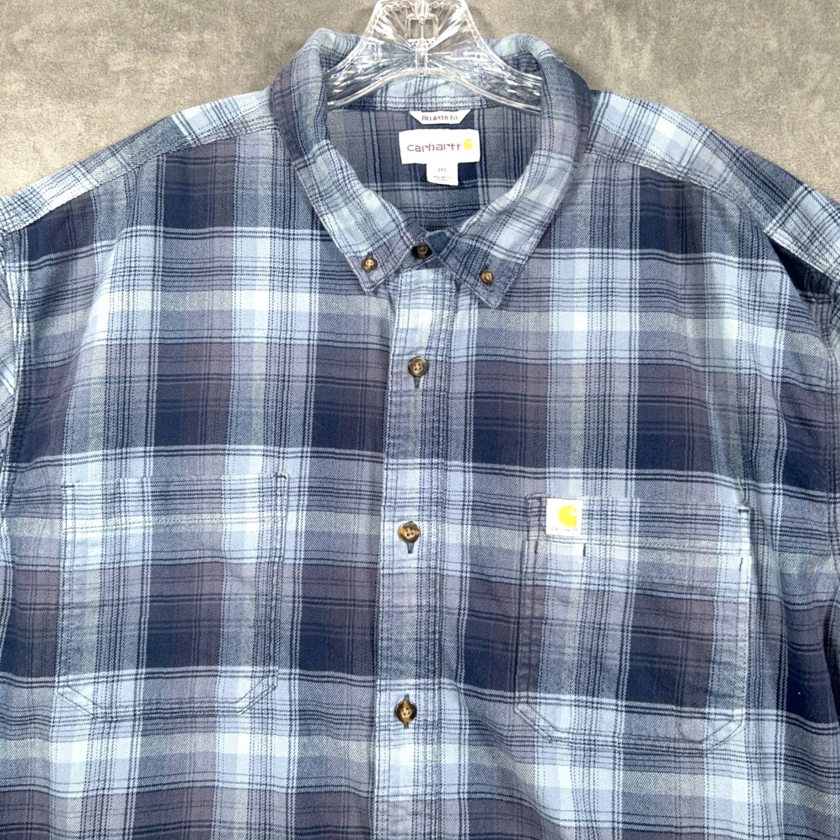 Carhartt Carhartt Button Down Flannel Plaid Shirt Mens Relaxed Fit Long Sleeve 3XL Blue Size US XXL / EU 58 / 5 - 2 Thumbnail
