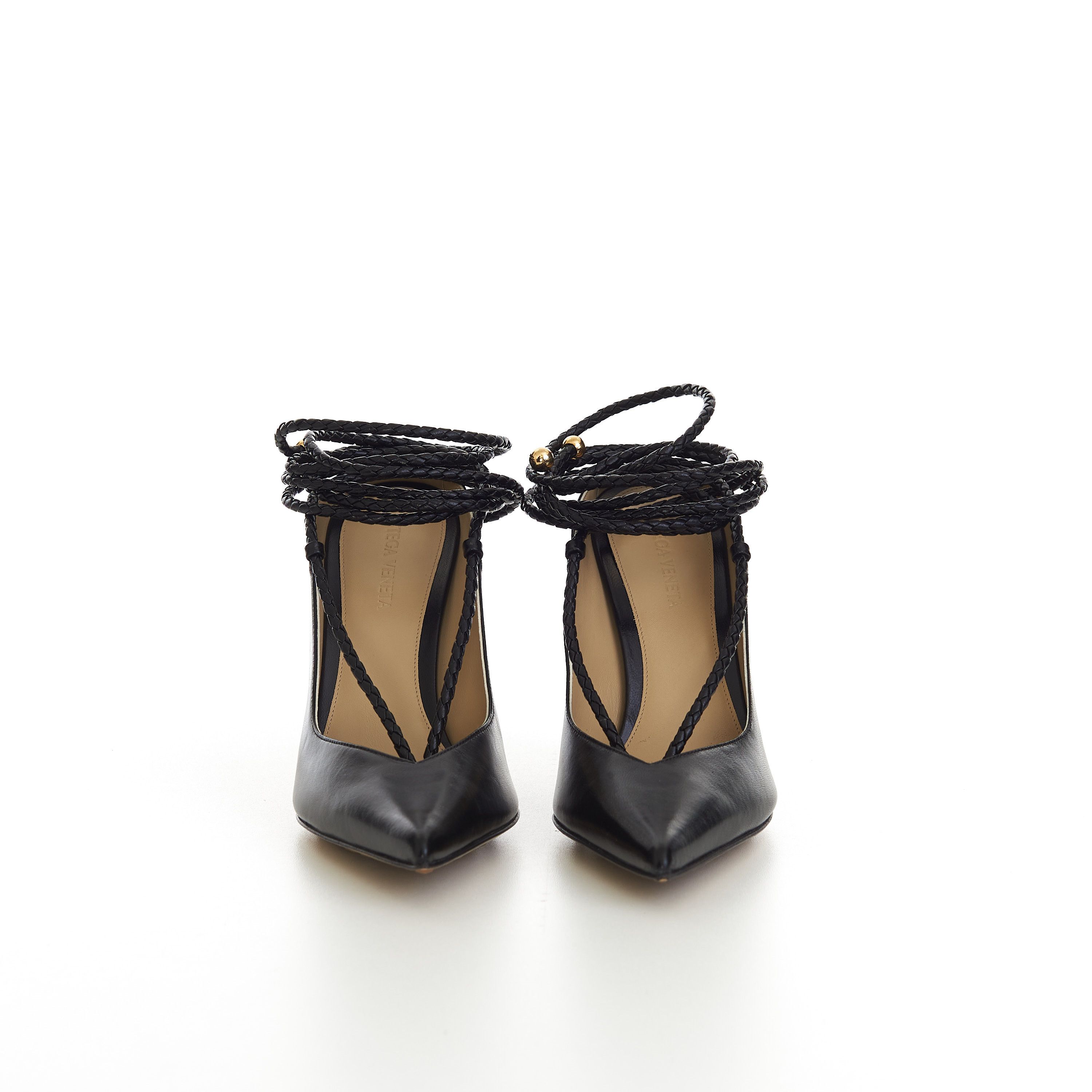 Bottega Veneta Spritz Strap Open Back Pumps In Black Leather Size US 6 / IT 36 - 2 Thumbnail