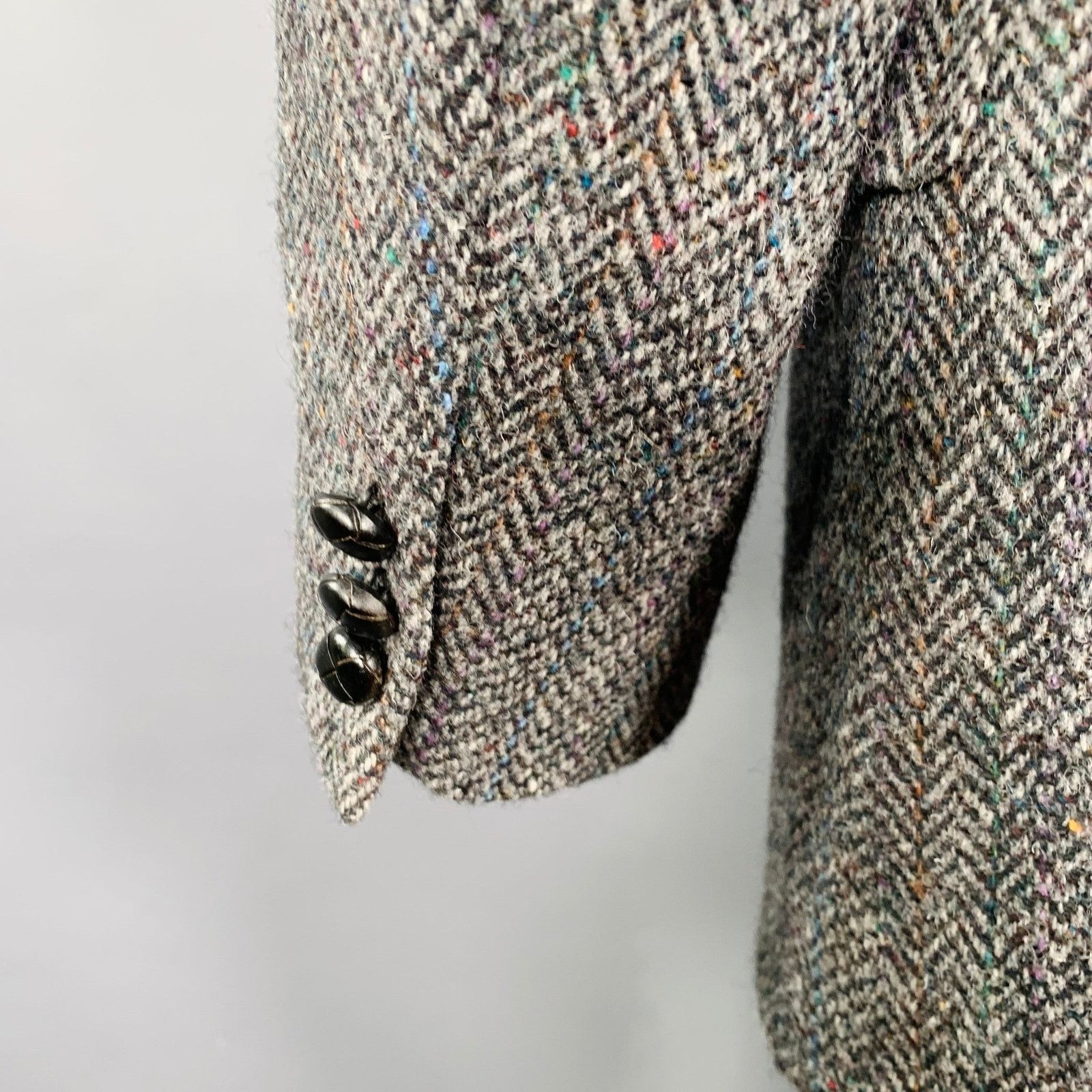 Other Size 46 Grey Black Herringbone Wool Notch Lapel Sport Coat Size 46R - 5 Thumbnail