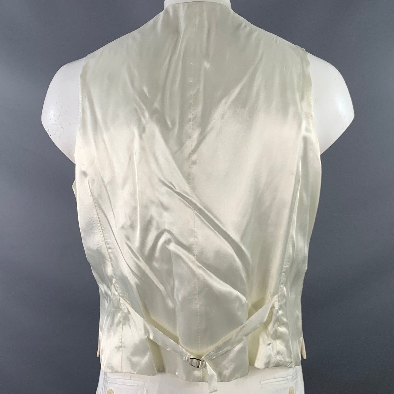 Vintage Size 46 Cream Wool Single Breasted Two Pockets Formal Vest Size 46R - 3 Thumbnail